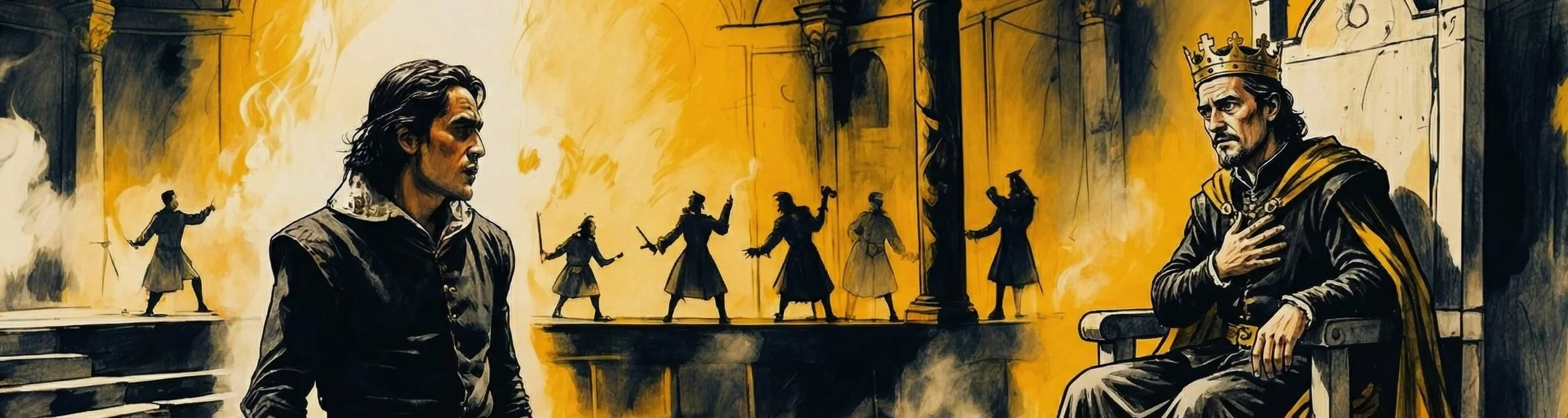 Claudius reacts to The Mousetrap, proving his guilt to Hamlet.