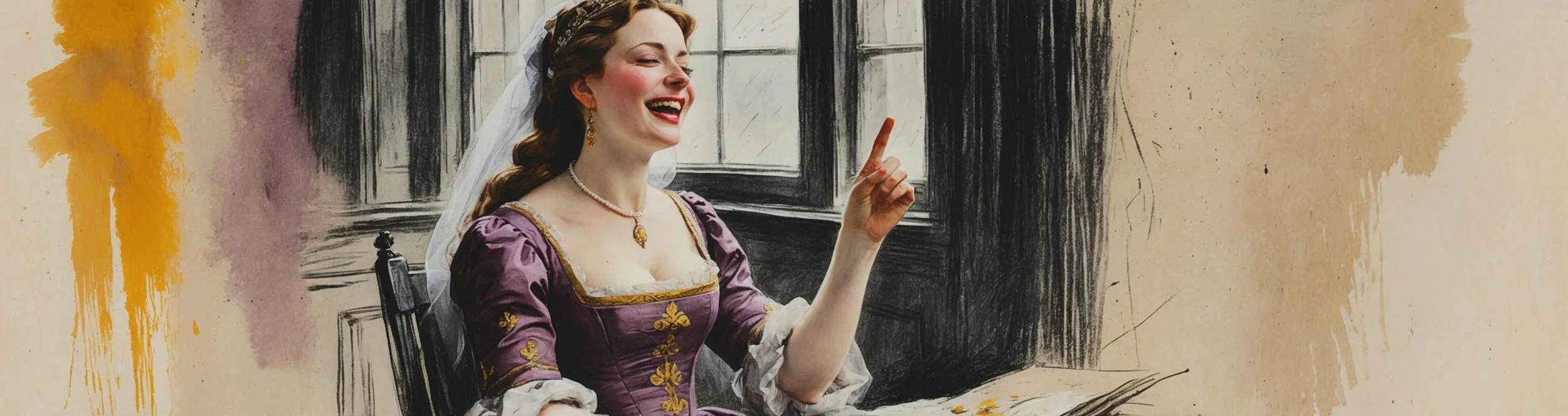 Princess Katharine has an English lesson, laughing the English names for body parts; Act 3 Scene 4 of Shakespeare's Henry V.