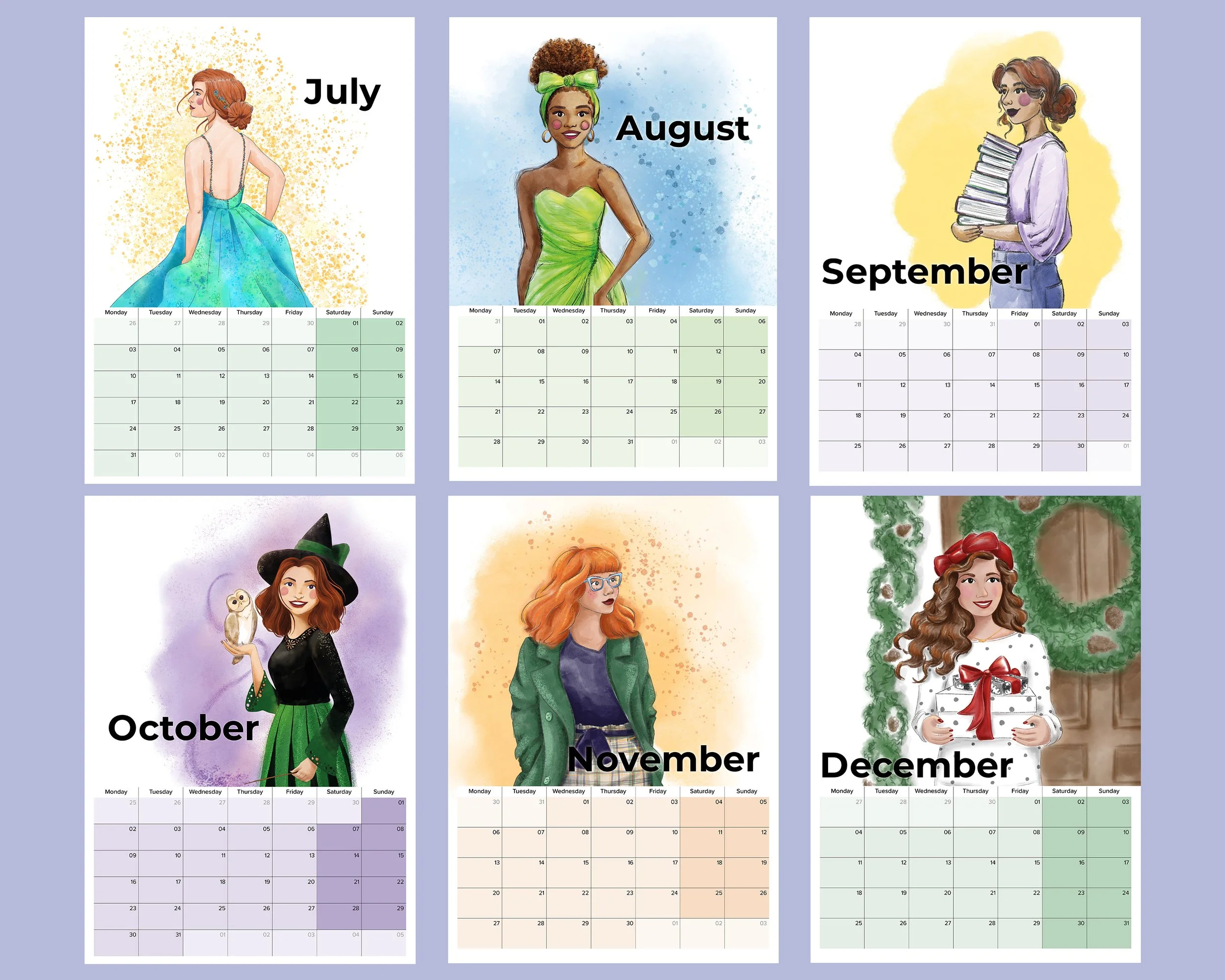 2023 Wall calendar preview July, August, September, October, November, December