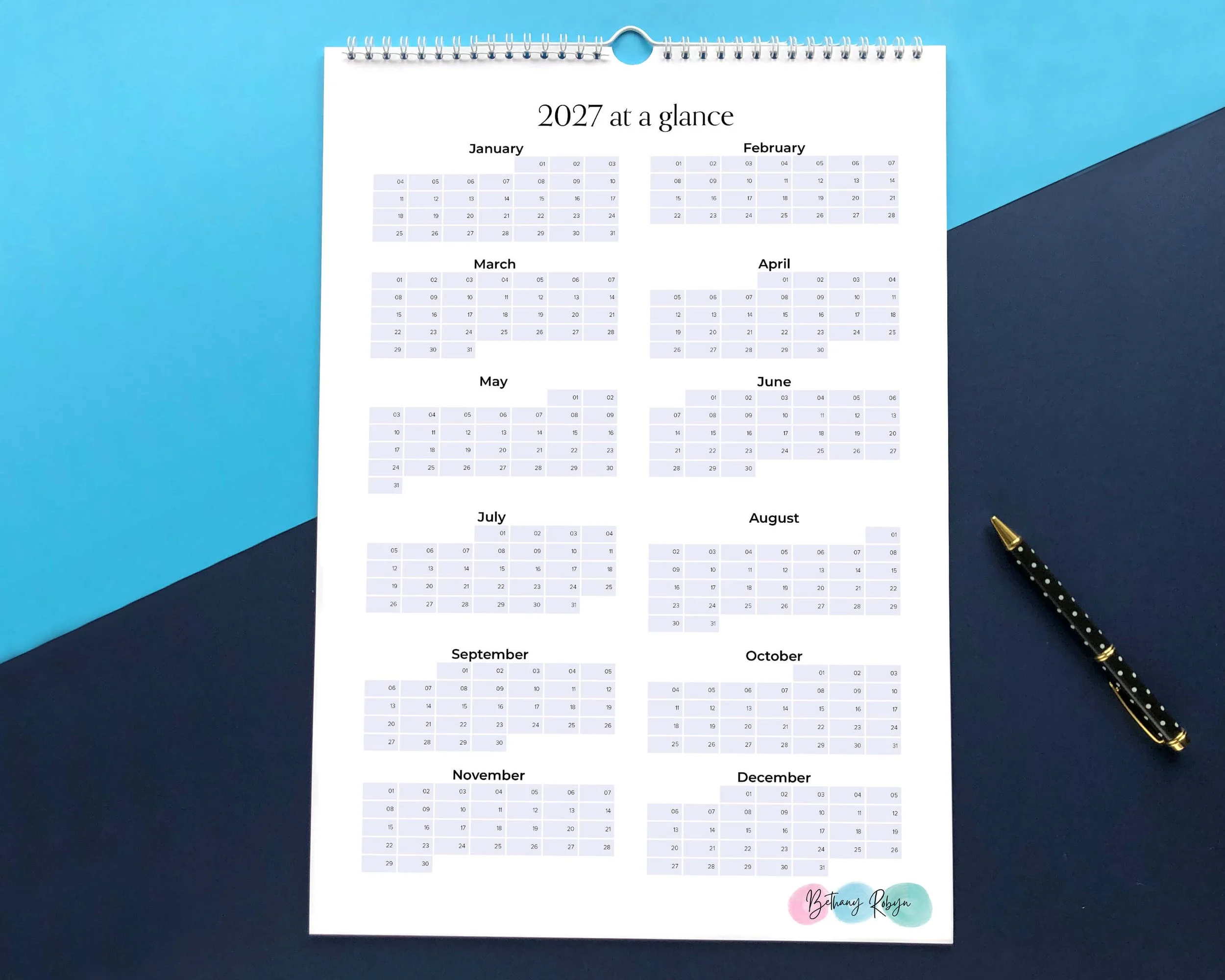2027 at a glance page at the end of calendar