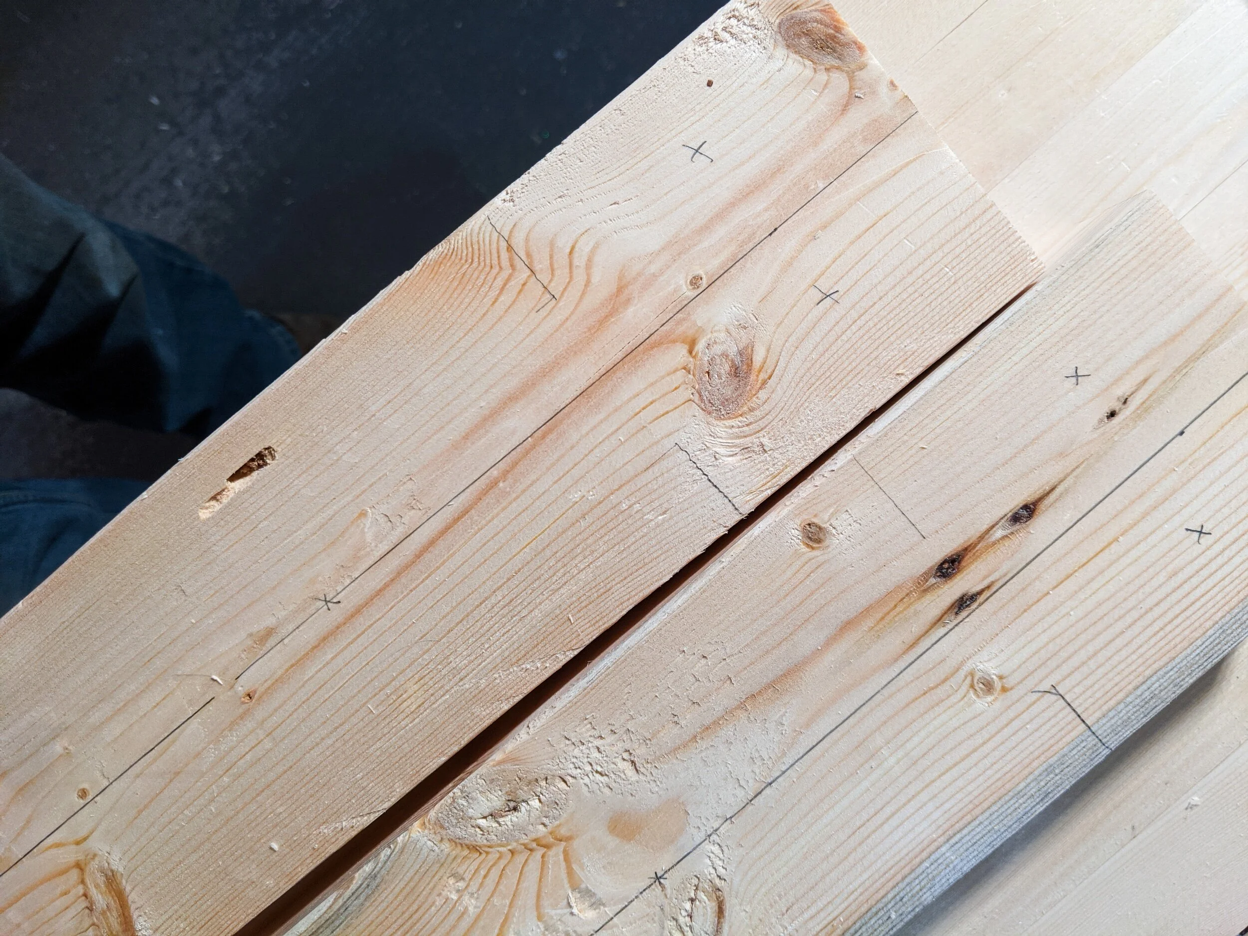 Roughly marked out the spots for some 2 1/2” screws. I didn’t pre-drill since it was pine.