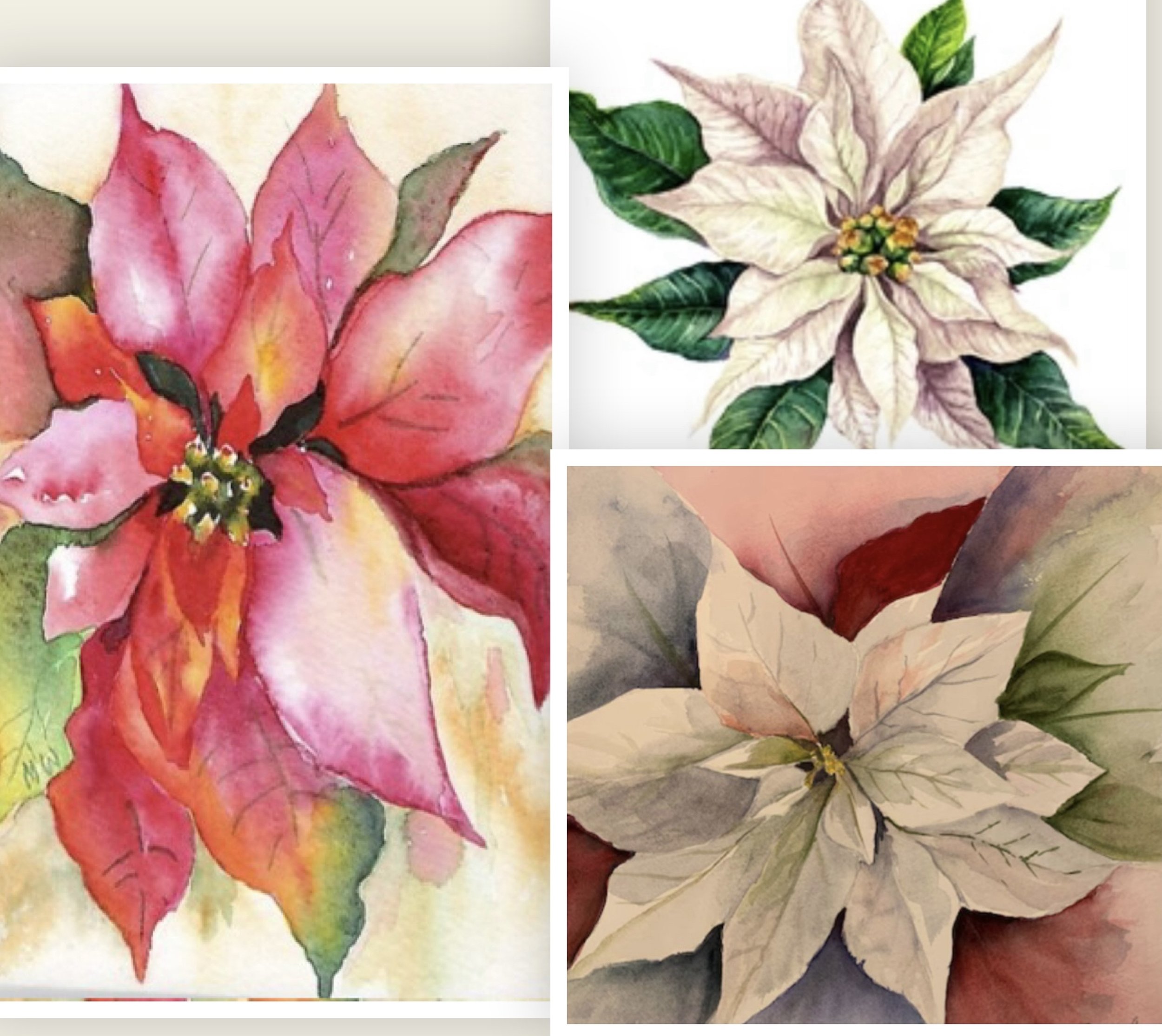 Poinsettias in Alcohol Ink Class - on canvas