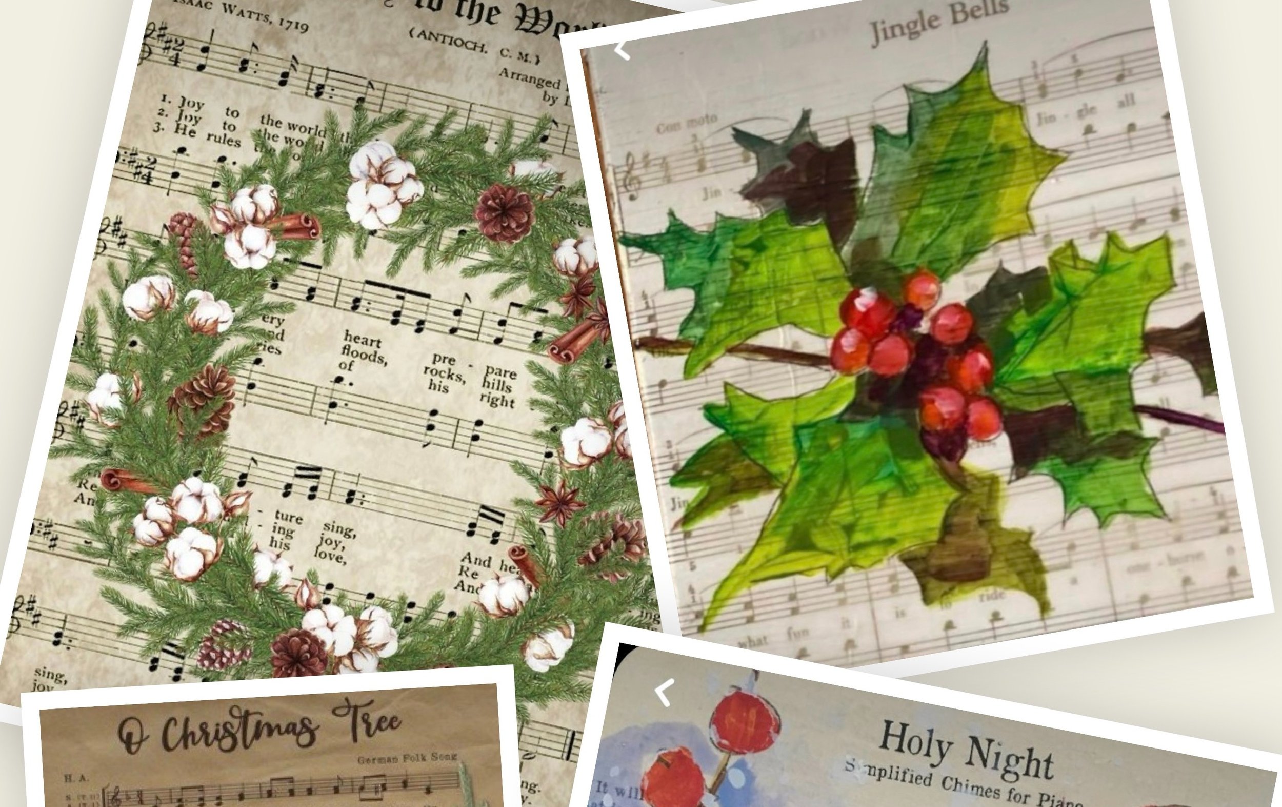 Holiday Music - Acrylics on vintage sheet music class