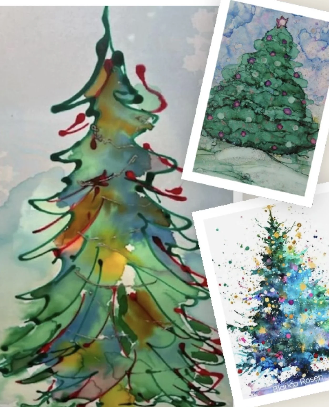 Christmas Trees in Alcohol Ink &amp; Mixed Media Class
