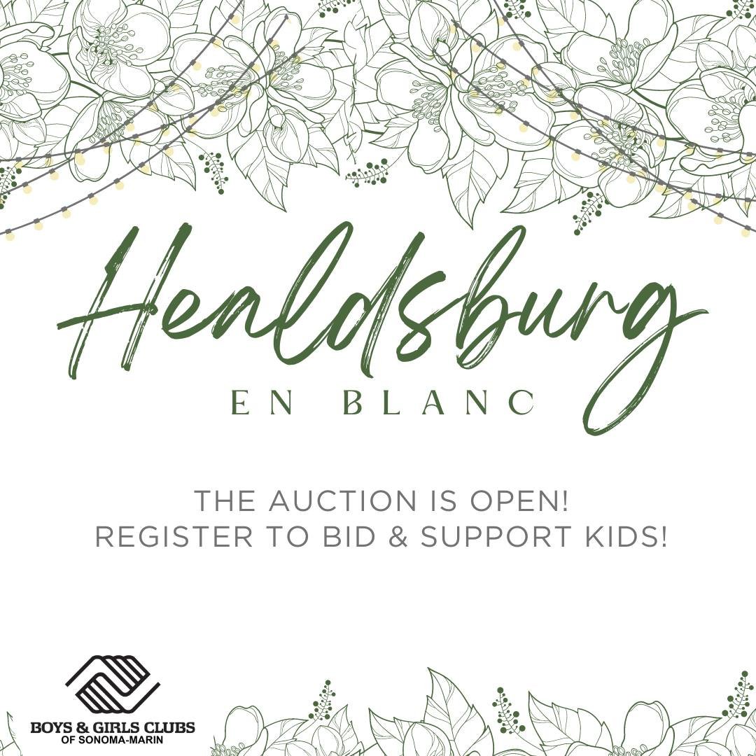 The Healdsburg en Blanc auction is officially open! Bid on exciting items like Michelin-starred restaurant experiences, a weekend getaway at Lake Tahoe, VIP Bay Area sports packages, wine bundles, and so much more. Every bid is a win! You'll be provi