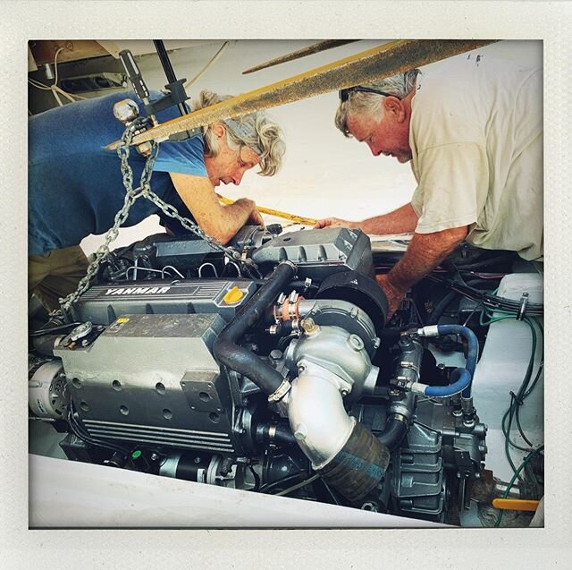 Boat engine going in! We will be back on the water soon I hope. Thanks Al Rieke for all your hard work. @riekedale #brothers #boatbuilding #yanmarengine #jennyachesonphotography