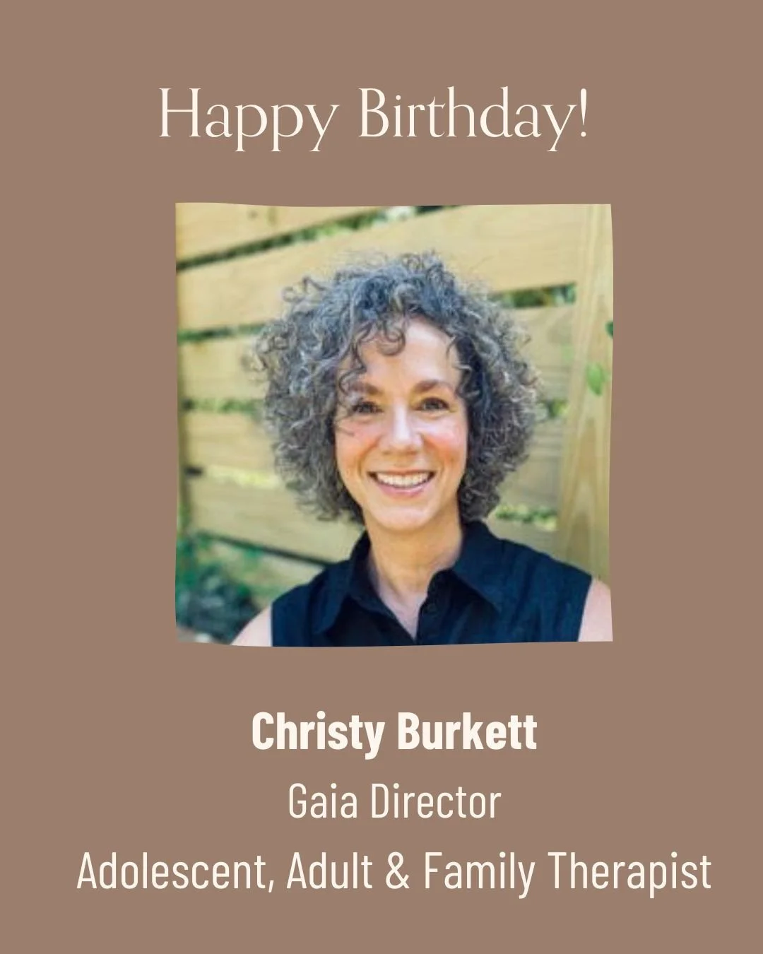 We are wishing a very special happy birthday to Gaia's founder/director, Christy Burkett!⁠
⁠
Fun fact about Christy: In addition to more traditional therapy modalities, Christy also offers hypnotherapy. Hypnosis has been found to be an effective trea