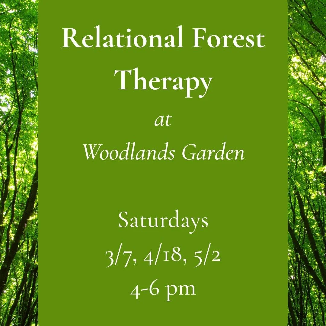 We invite you to join us for Relational Forest Therapy groups to access the abundant, evidence-based benefits which nature provides to lower stress; improve physical, mental, and emotional wellbeing; and find connection to ourselves and each other. 
