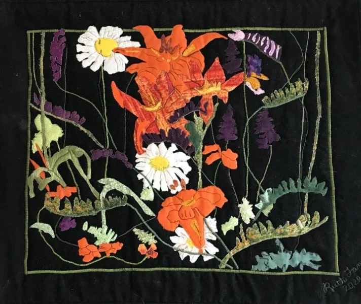 Ruth Fane, Marguerites, Wood Lillies & Vetch, Fibre art, $350.00.jpg