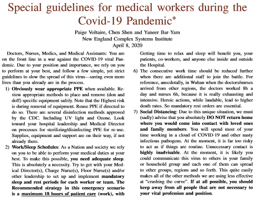 Special guidelines for medical workers during the Covid-19 Pandemic*