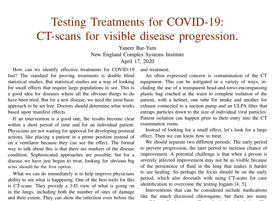 Testing Treatments for COVID-19: CT-scans for visible disease progression