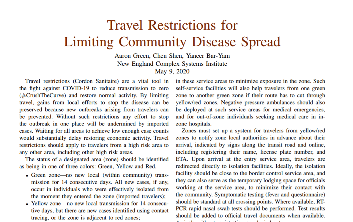 Travel Restrictions for Limiting Community Disease Spread