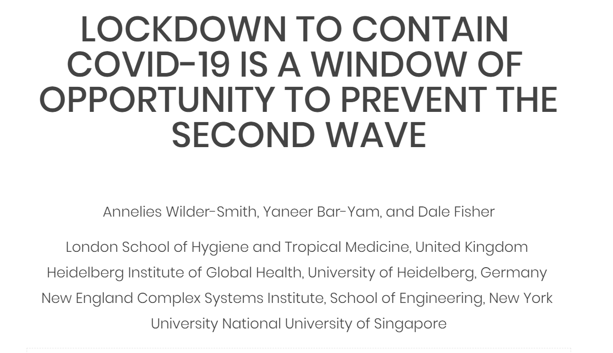 LOCKDOWN TO CONTAIN COVID-19 IS A WINDOW OF OPPORTUNITY TO PREVENT THE SECOND WAVE