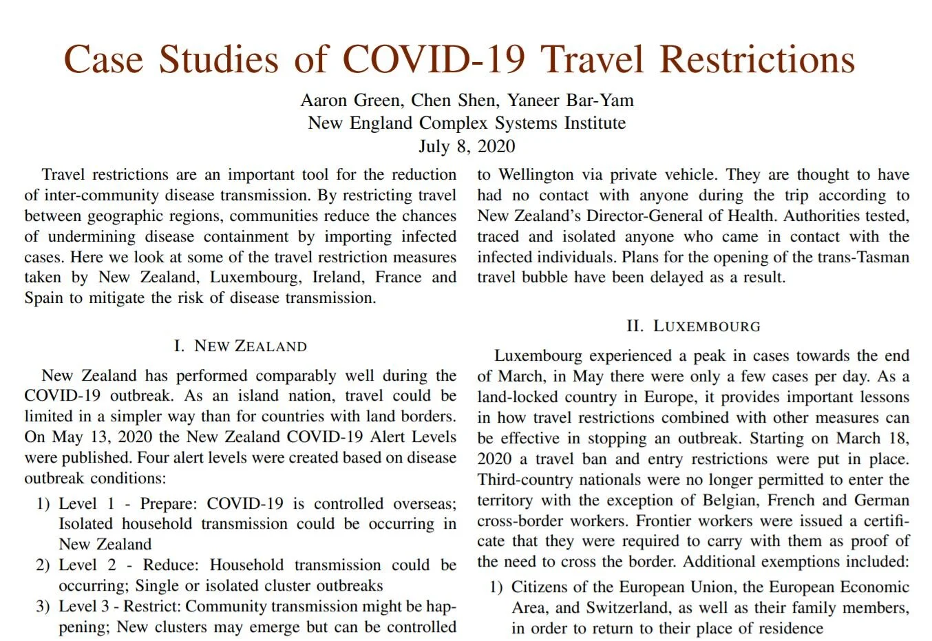 Case Studies of COVID-19 Travel Restrictions