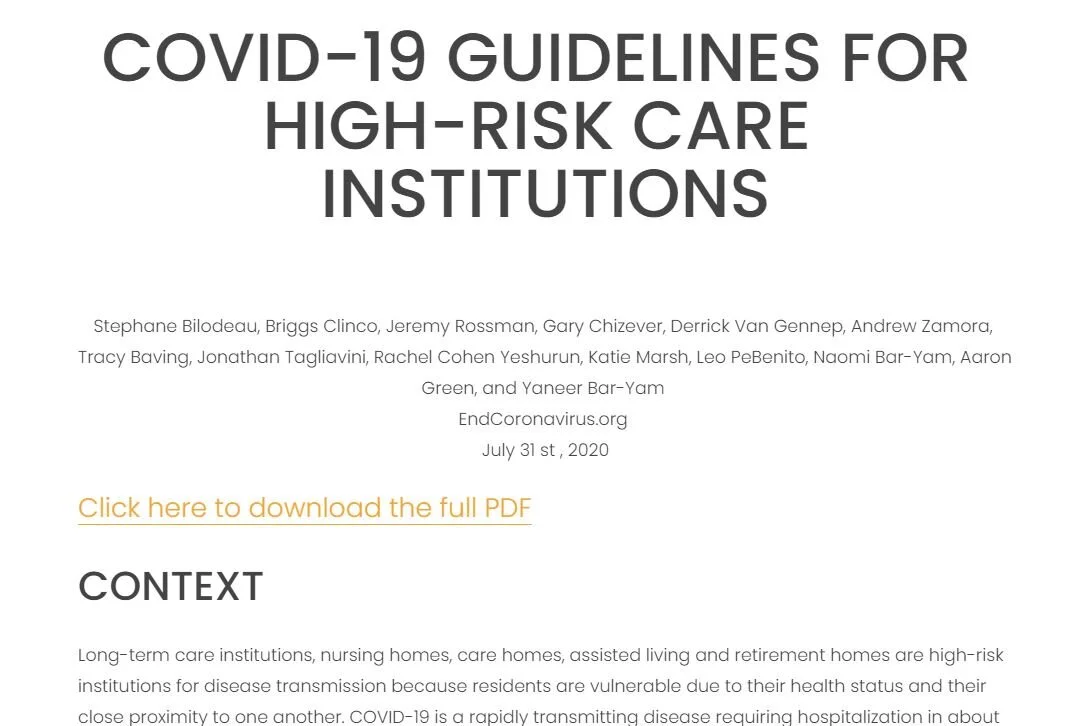 COVID-19 Guidelines for High-Risk Care Institutions