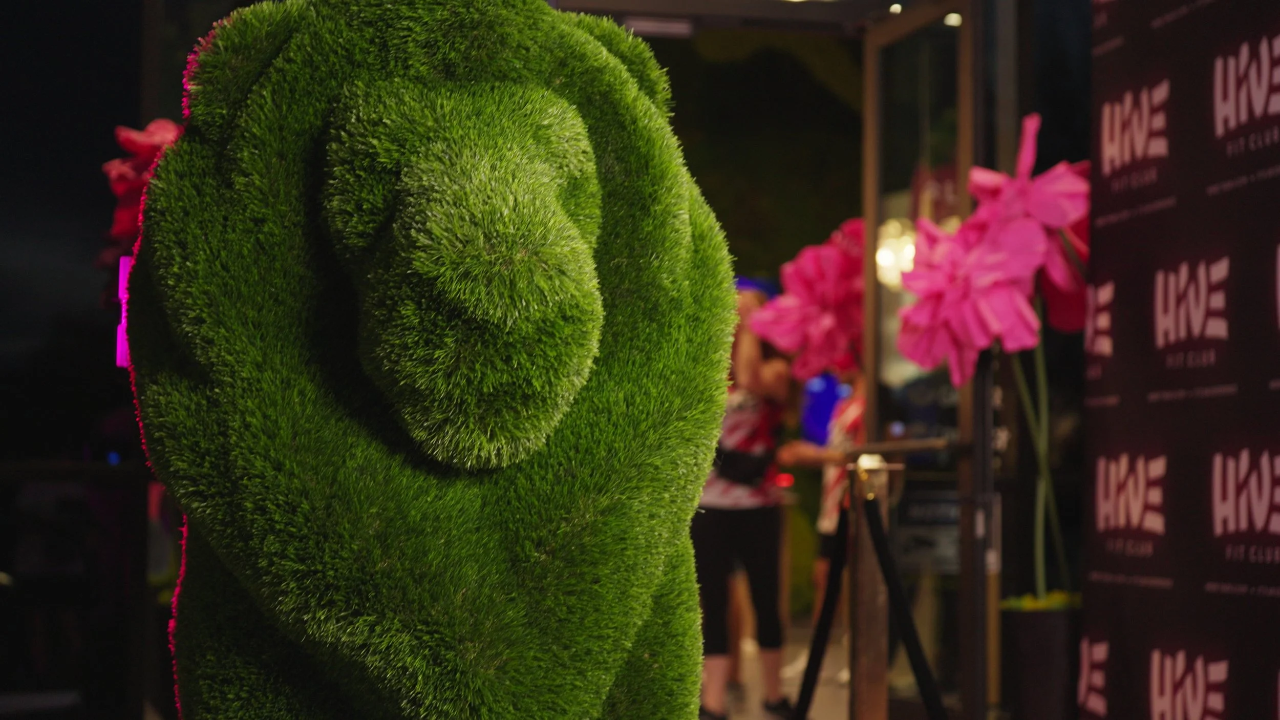 Hive Fit Club branding and mascot during the gym's opening celebration event in Scottsdale Arizona.