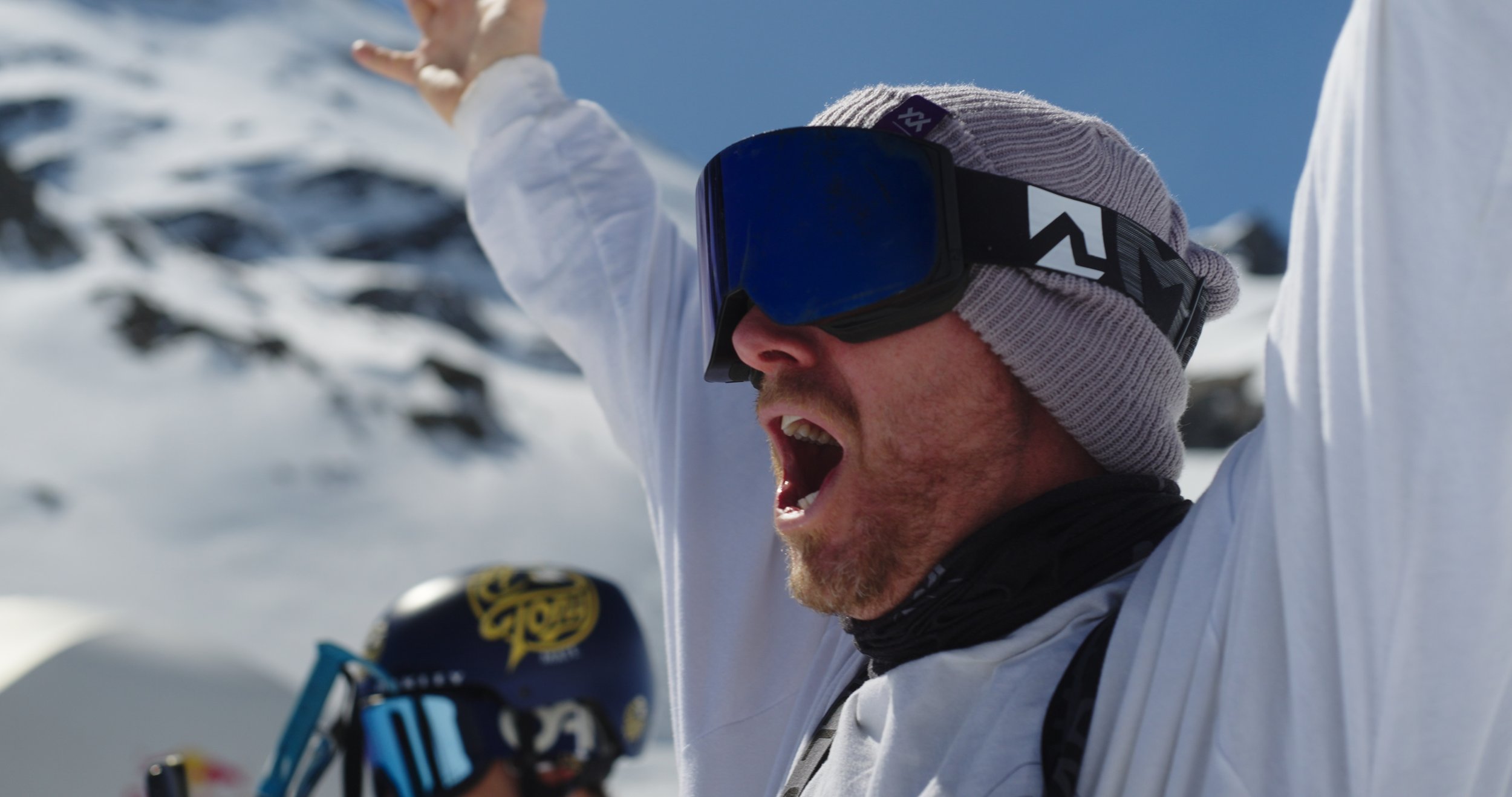 Professional skier filmed at Swatch Nines in Switzerland during a cinematic action sports documentary shoot