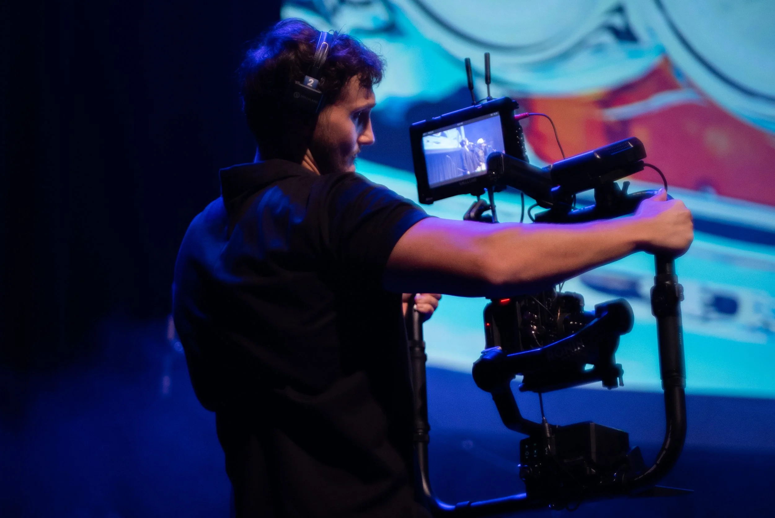Ragtown gimbal operator filming a live event on a Sony cinema camera