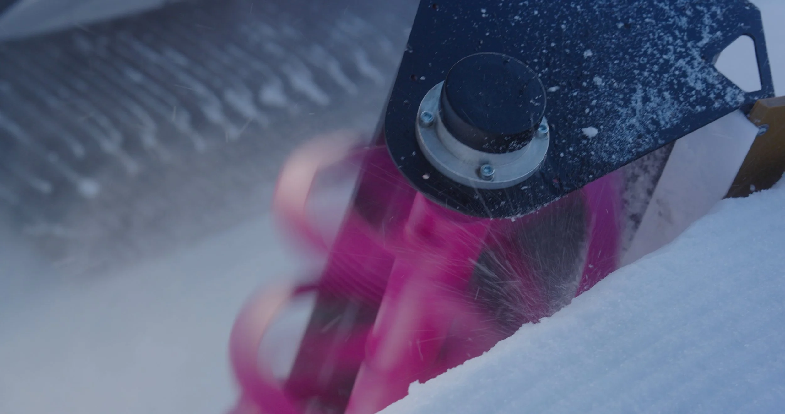 Engineering team measuring terrain data during Swatch Nines snowboard course build in Switzerland for action sports documentary production
