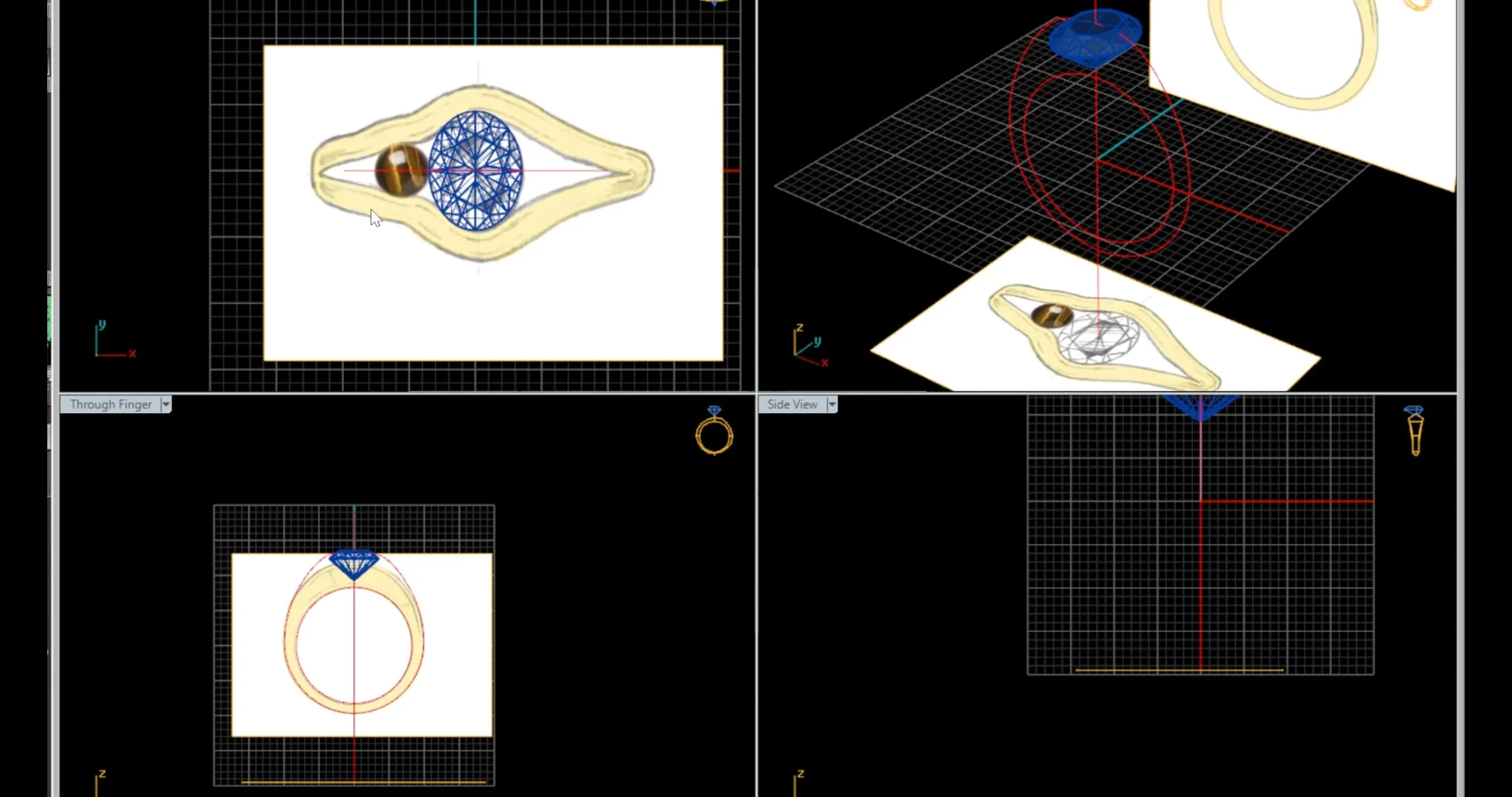 3D CAD design of a custom engagement ring created during the proposal planning process.