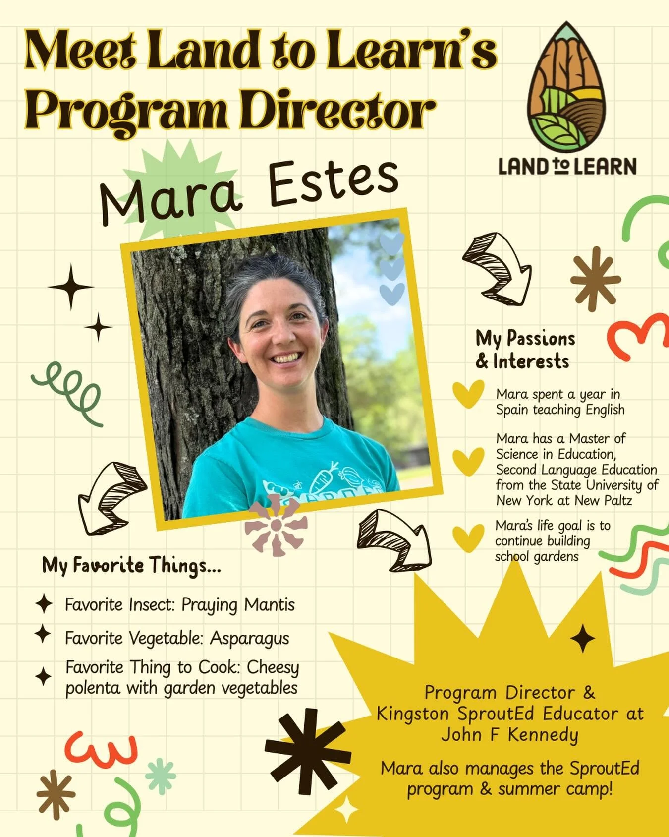 February Educator of the Month is Gardener Mara! Mara teaches students at JFK Elementary School in Kingston and is the Land to Learn Program Director. Say Hi to Mara next time you see her!