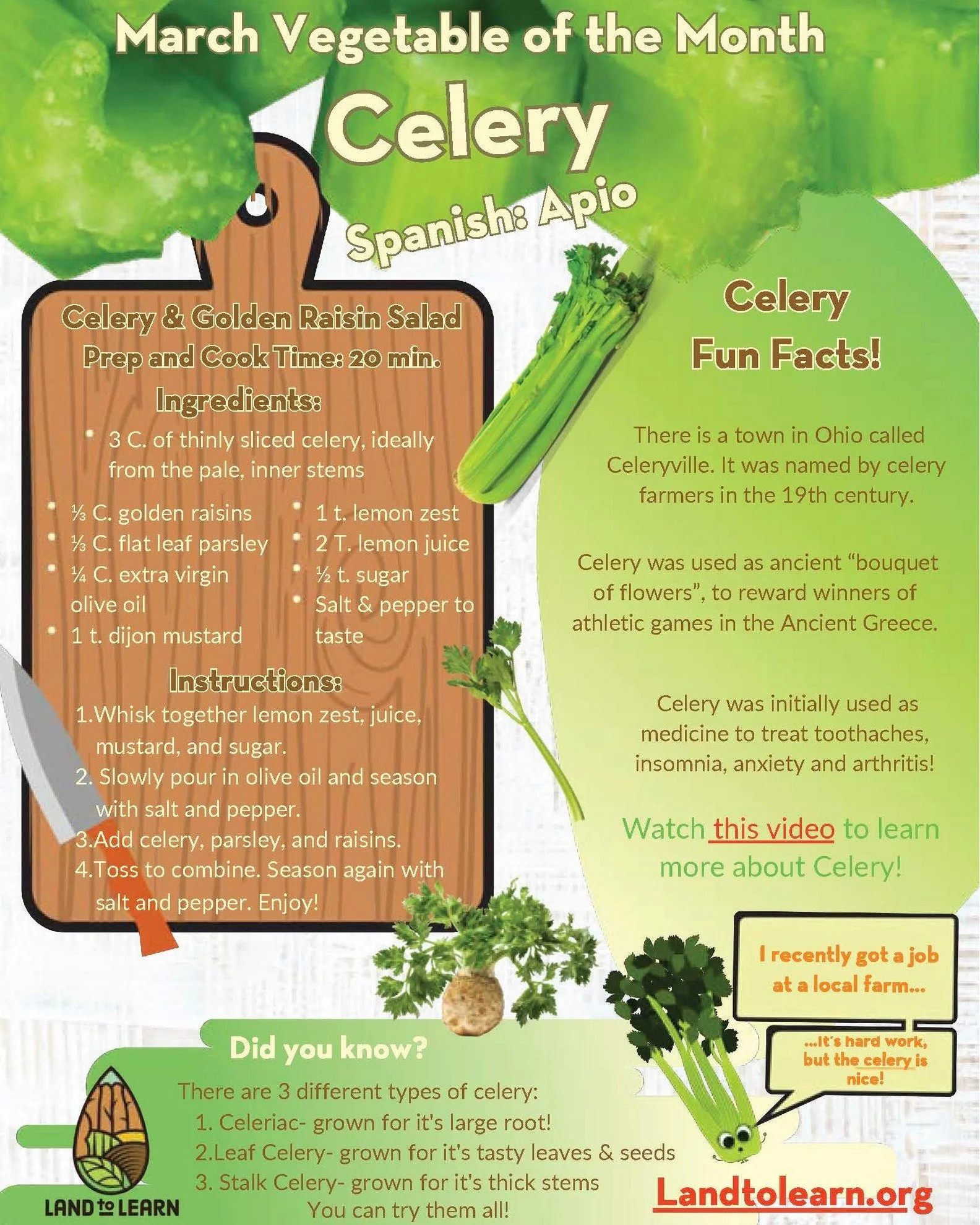 March's Vegetable of the Month is....crunchy CELERY! Read some fun facts about celery and watch a video from our YouTube channel to learn more (link in bio)!