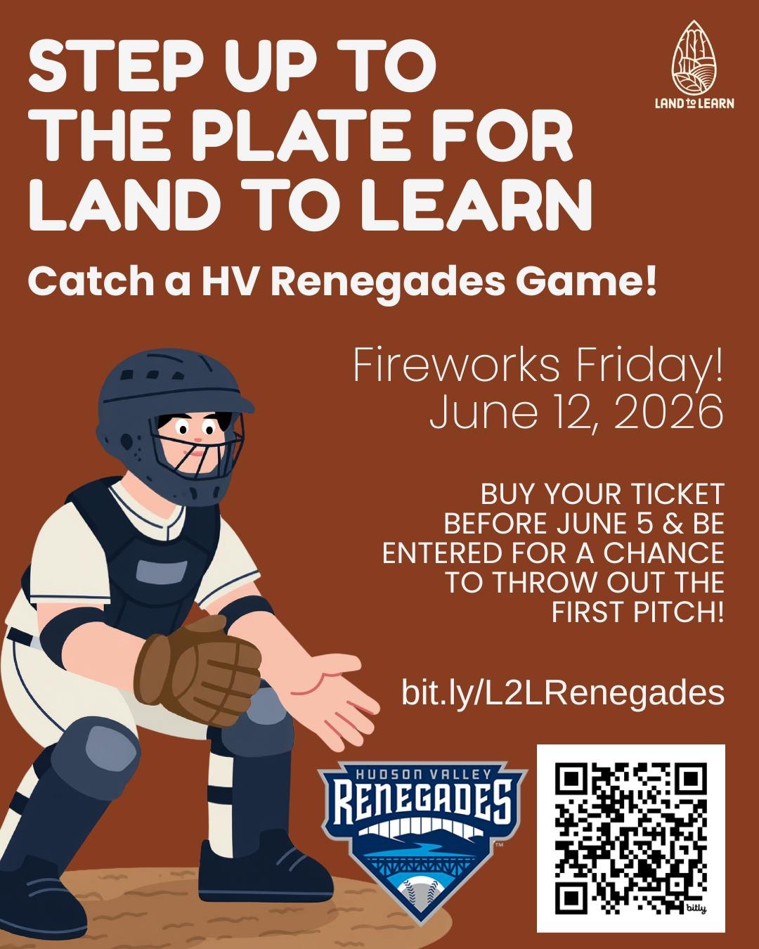Step up to the Plate for Land to Learn!

Catch a HV Renegades game on Friday, June 12. Everyone who buys a ticket before June 5 will be entered to win a chance to throw out the first pitch at the game! And, it's Fireworks Friday!! 

Get your tickets 