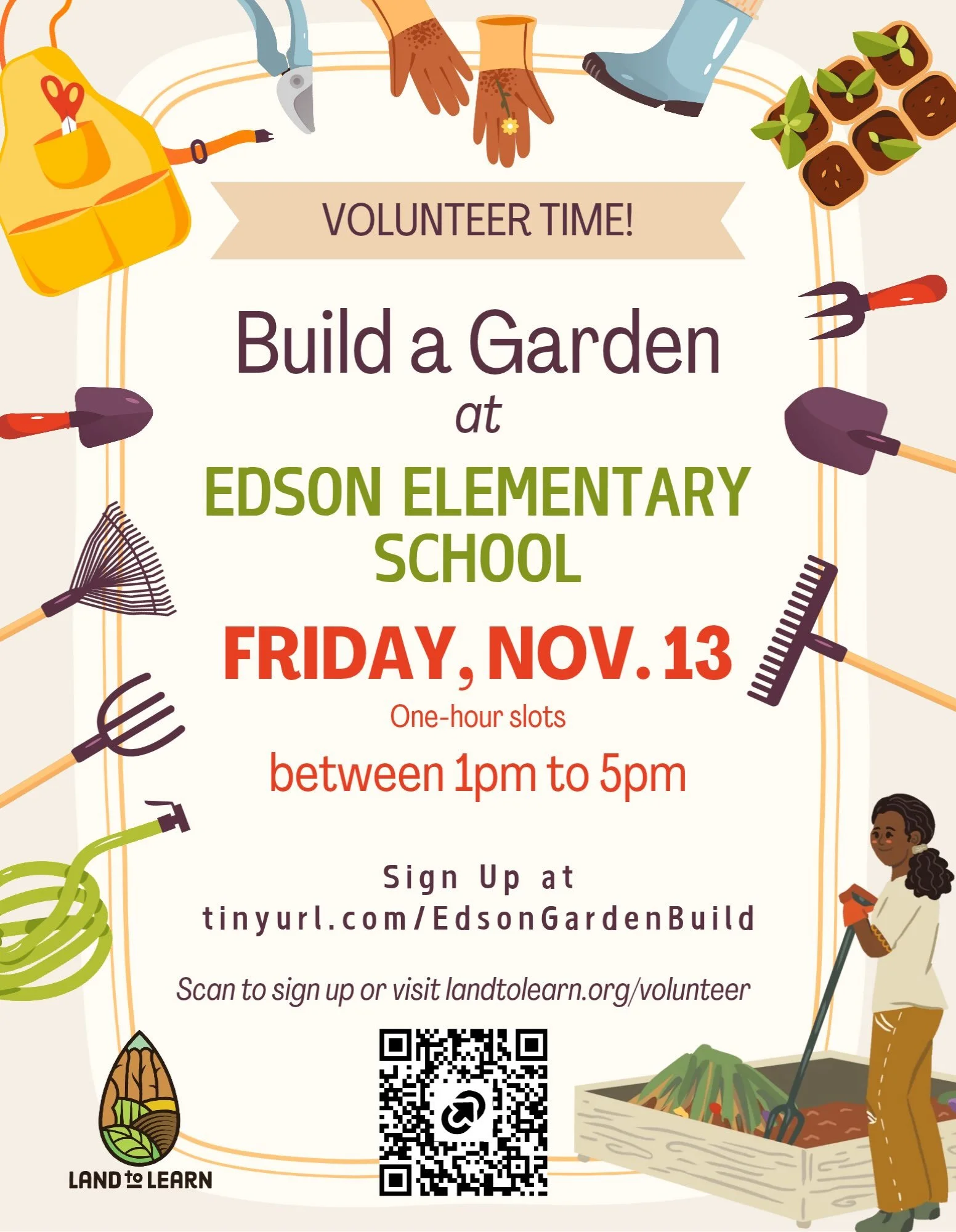 Volunteer to build a garden at Edson Elementary School in Kingston on Friday, Nov. 13! We&rsquo;ll provide warm cider and snacks, you bring the muscle! Sign up at link in Bio!