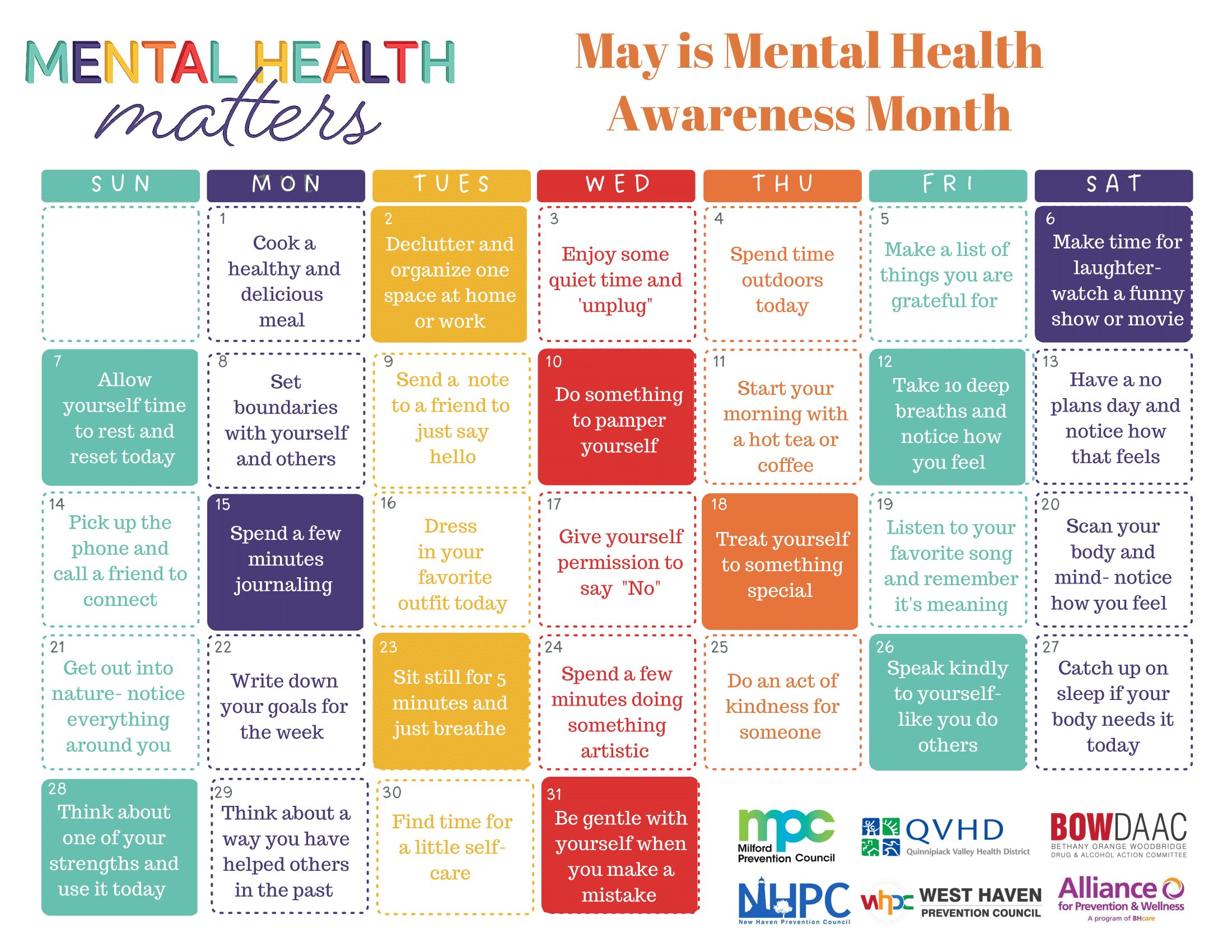 “Mental Health Matters” May Calendar — Alliance for Prevention and Wellness