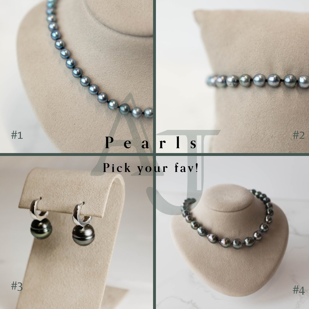 Mysterious, bold, and full of depth &mdash; dark pearls are far from traditional.⁠
🖤 Pearl dangle earrings, pearl string bracelet  or a statement pearl necklace?⁠
⁠
Which would you rock?⁠
⁠
#thisorthat #darkpearls #junebirthstone #okotoksjeweller #a