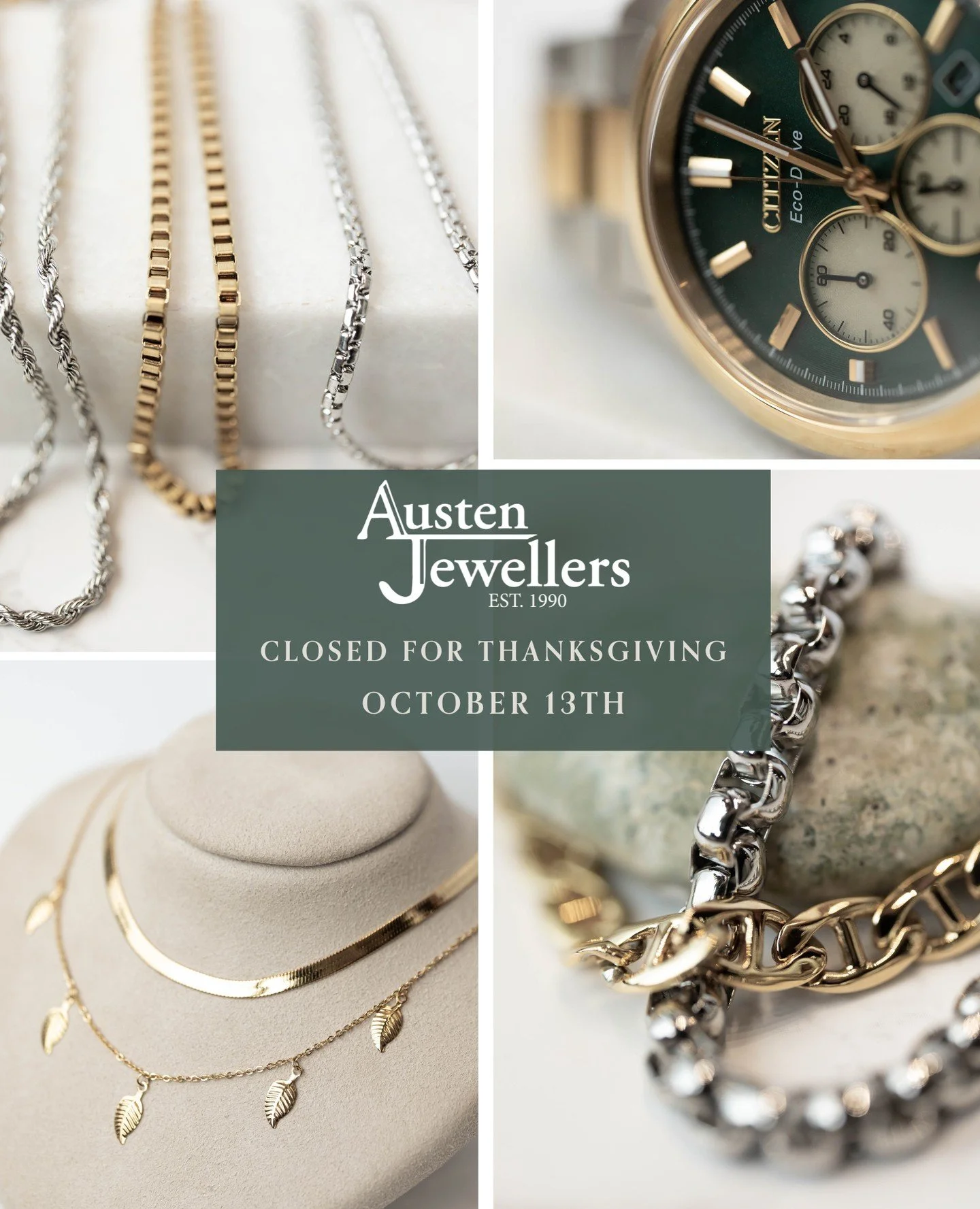 🍂✨ Happy Thanksgiving from all of us at Austen Jewellers! ✨🍂⁠
We&rsquo;ll be closed tomorrow - Monday, October 13th to enjoy the holiday with our loved ones.⁠
Wishing you a season filled with gratitude, family, and a little sparkle. 💎⁠
We&rsquo;ll