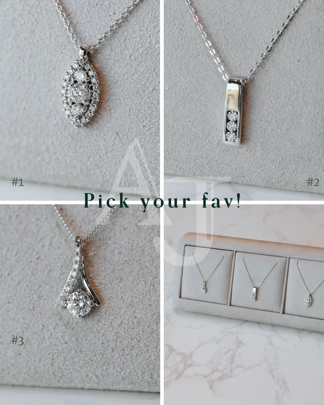 💎 Diamond Pendants &ndash; This or that!⁠
Timeless sparkle, everyday elegance. ✨⁠
Which pendant are you wearing out tonight?⁠
#1 Marquise cluster⁠
#2 Modern bar⁠
#3 Classic curve⁠
⁠
#diamonds #austenjewellers #shoplocalokotoks #thisorthat #diamondpe