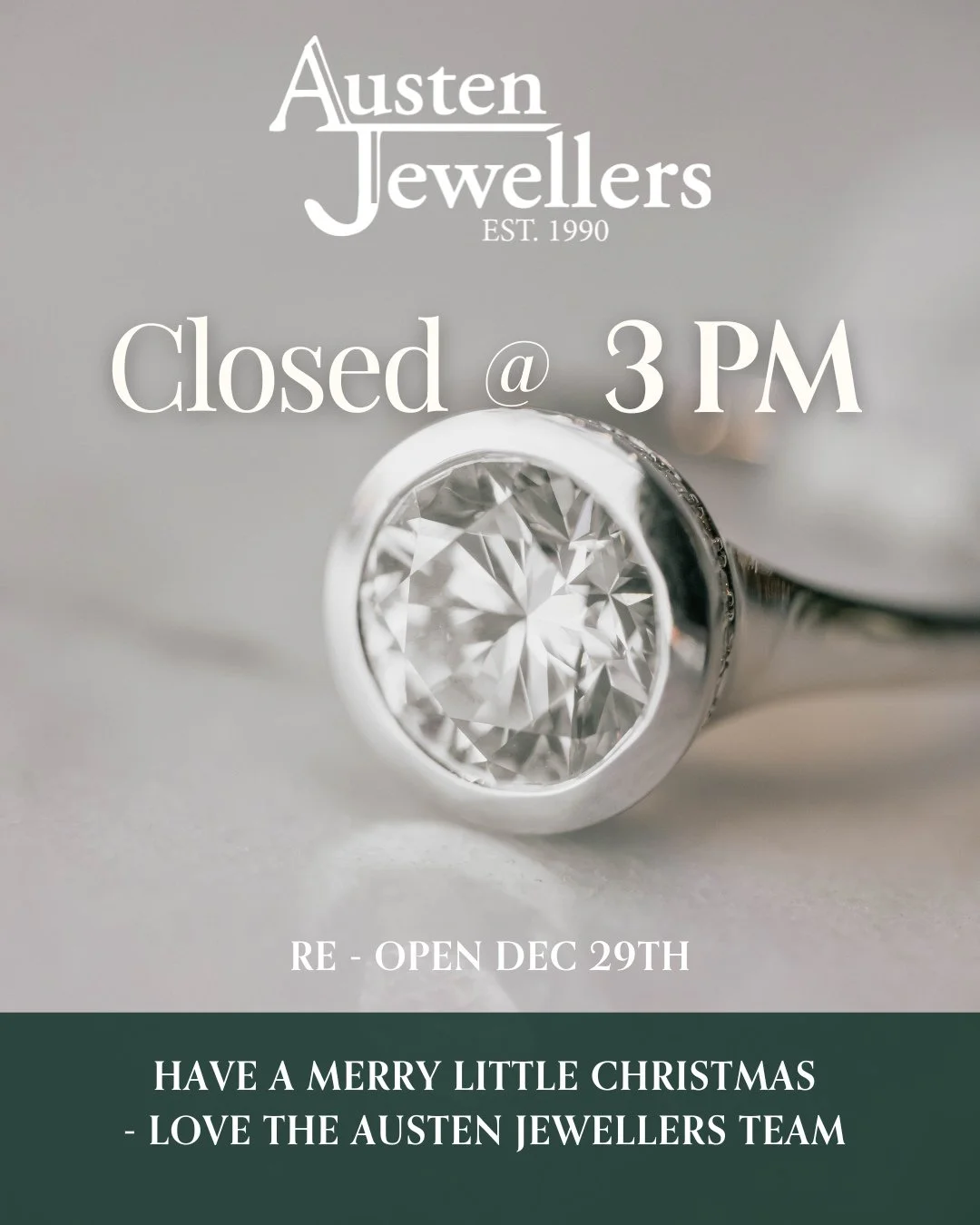 A little Christmas sparkle before we close ✨⁠
We&rsquo;re here until 3 PM for those final special gifts. ⁠
⁠
Austen Jewellers will be closed until December 29th as we celebrate the season with family.⁠
⁠
Merry Christmas, Foothills 💛