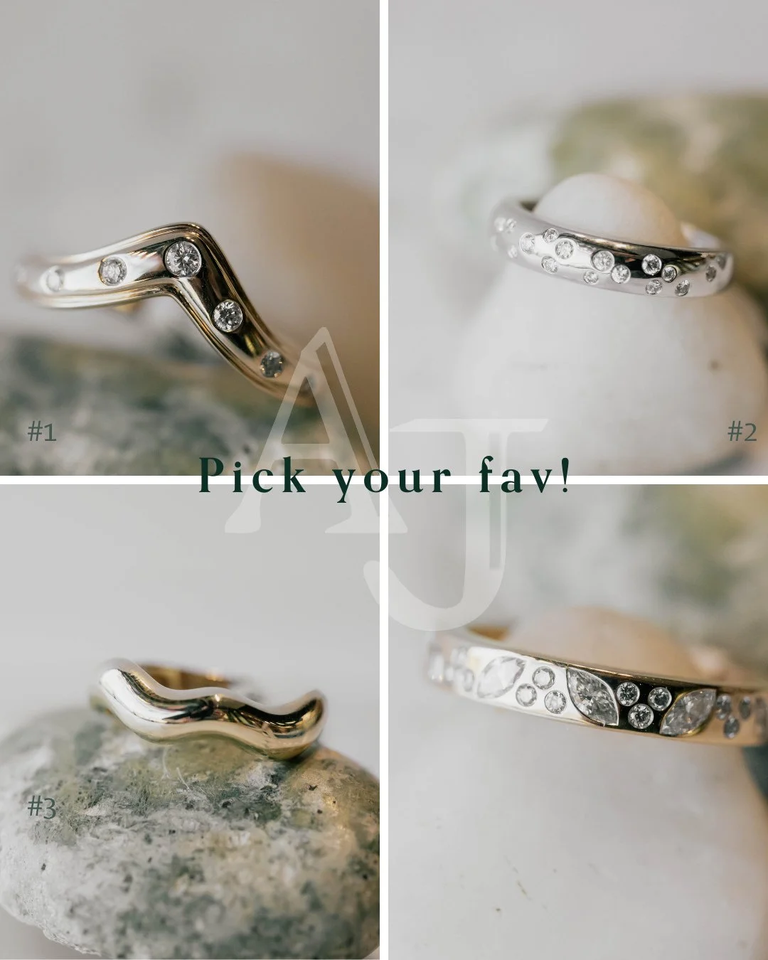 New diamond bands to swoon over ✨💎⁠
Curved, scattered, organic, or classic &mdash; which style is so you?⁠
Drop your pick below: 1, 2, 3, or 4⁠
⁠
⁠
#shoplocalokotoks #austenjewellers #weddingbands