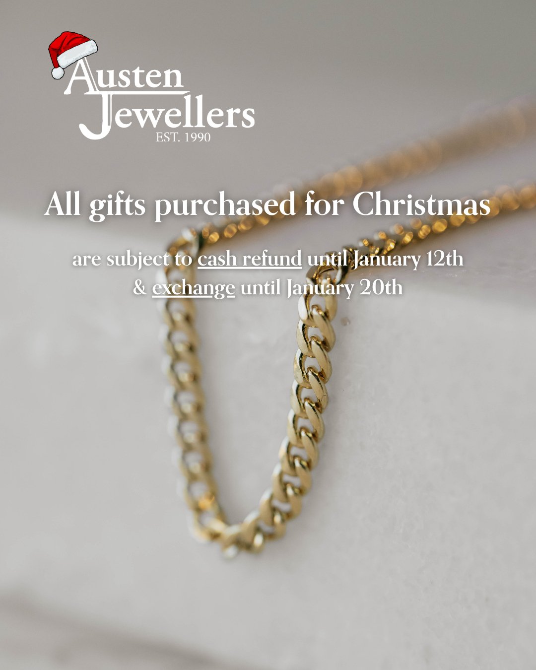 Give the gift of sparkle &mdash; with peace of mind.⁠
Christmas gifts are eligible for refunds until January 12th and exchanges until January 20th.⁠
We&rsquo;re here to make your holiday gifting effortless ✨