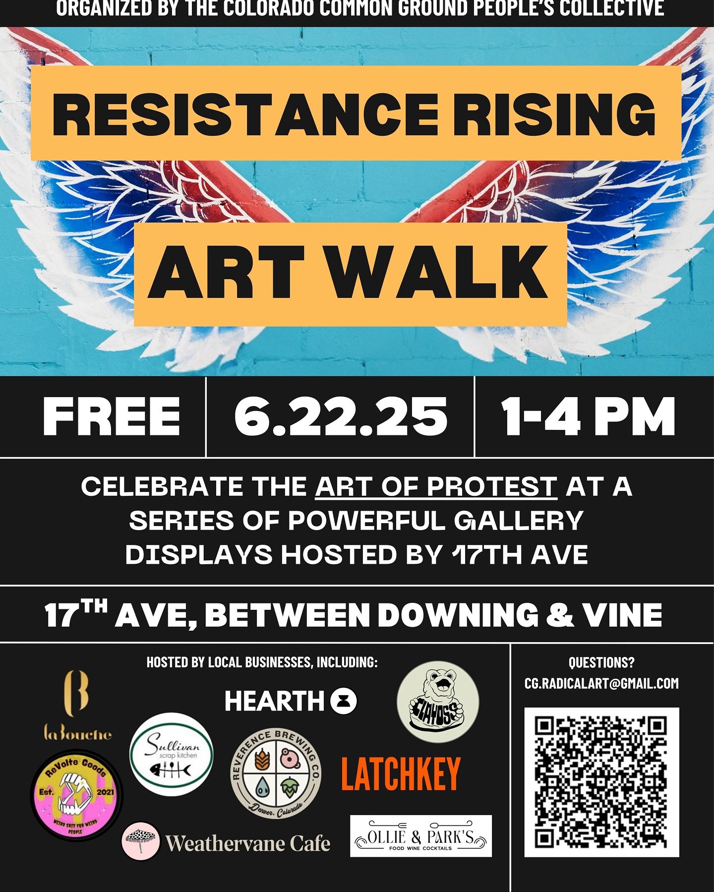 Celebrate &amp; be inspired by the &ldquo;Art of Resistance&rdquo;, a political protest in the form of several powerful gallery displays at our restaurant &amp; several of our 17th St neighbors! 

✨Sunday June 22 from 1-4pm. 

Each business is hostin