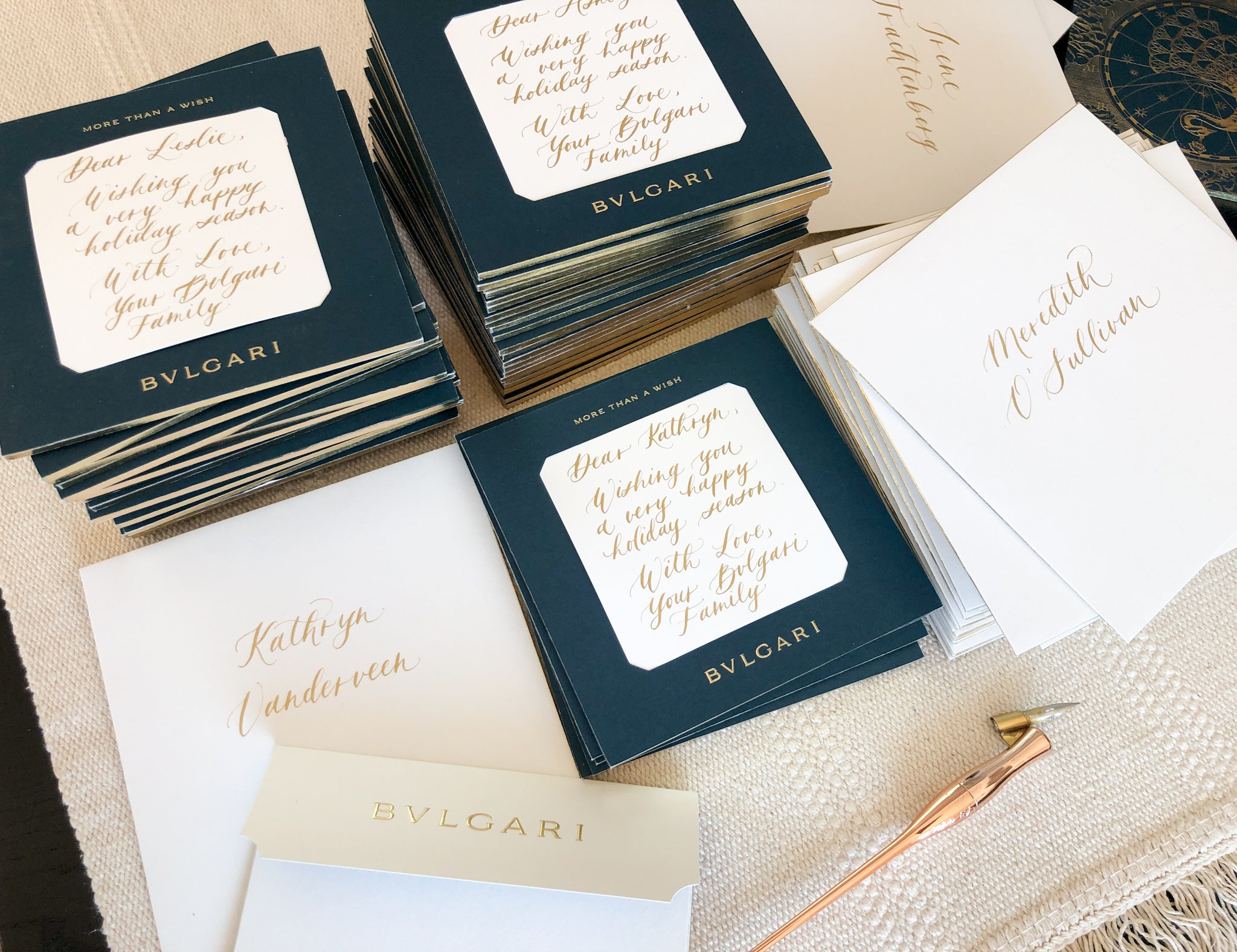 Custom Calligraphy for BVLGARI Holiday Cards