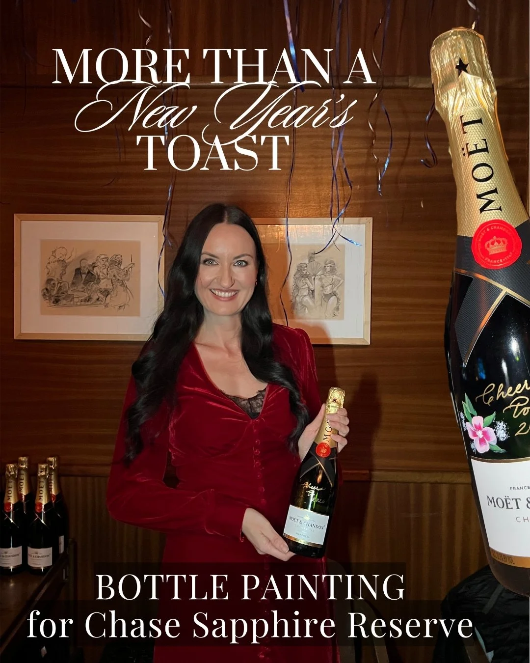This New Year&rsquo;s Eve, guests didn&rsquo;t just raise a glass, they took home a moment.
Inside the beautiful Chase Sapphire Reserve VIP lounge at Delilah, guests were greeted with hand-painted, personalized champagne bottles created live. Each bo