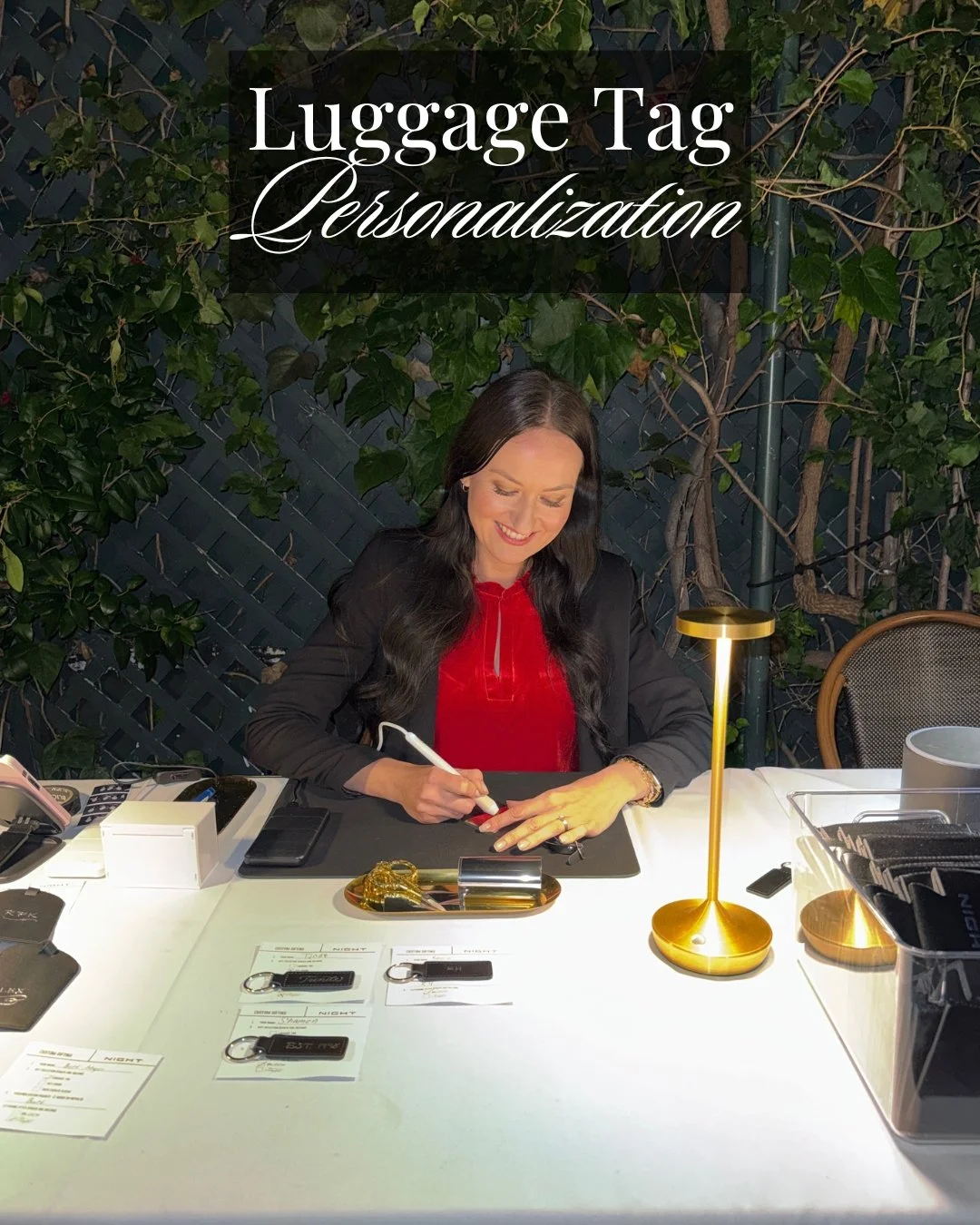 Custom calligraphy on leather goods for Night talent agency's corporate party. We heat foiled luggage tags, koozies and keychains. Thank you for bringing me on @bettylingcalligraphy
.
.
.
#livepersonalization #liveengraving #livecalligraphy #customen