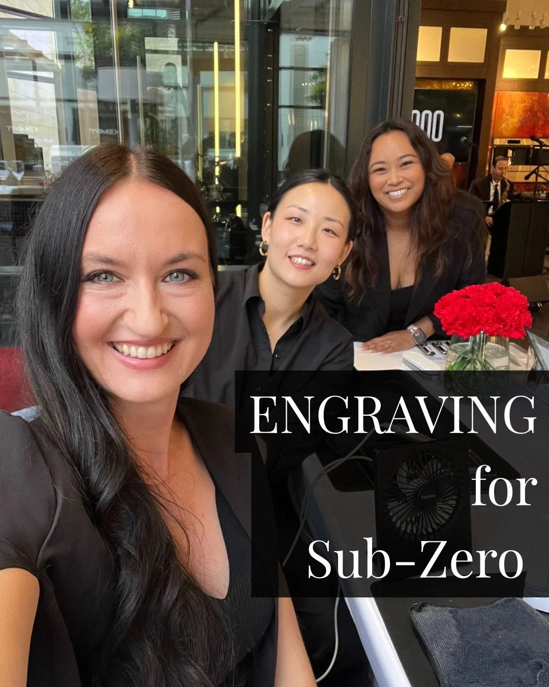 Wine glass engraving for a Sub-Zero event, brought on by @choicalligraphy with @thekimicollective assisting us. Guests had their wine glasses engraved on site, adding an interactive detail to the evening. Live engraving fits seamlessly into an event 