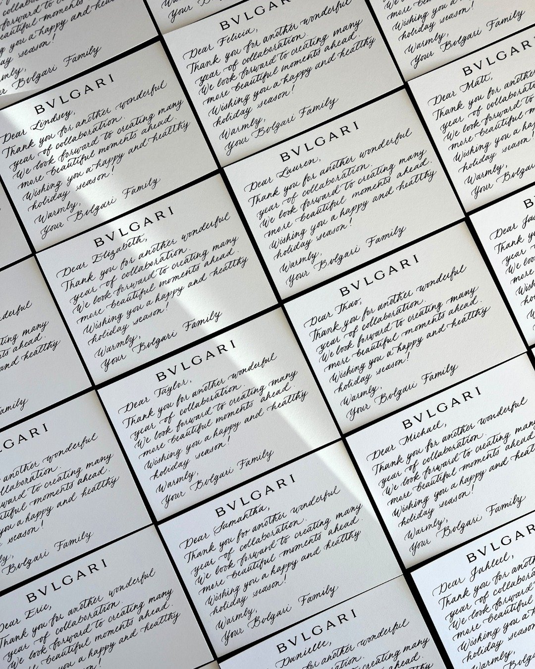 Holiday card calligraphy for Bulgari✍️ This is a commission I look forward to every year. Having been trusted for multiple years now to hand-letter their holiday cards truly means so much to me. I'm grateful for the continued trust and support over t