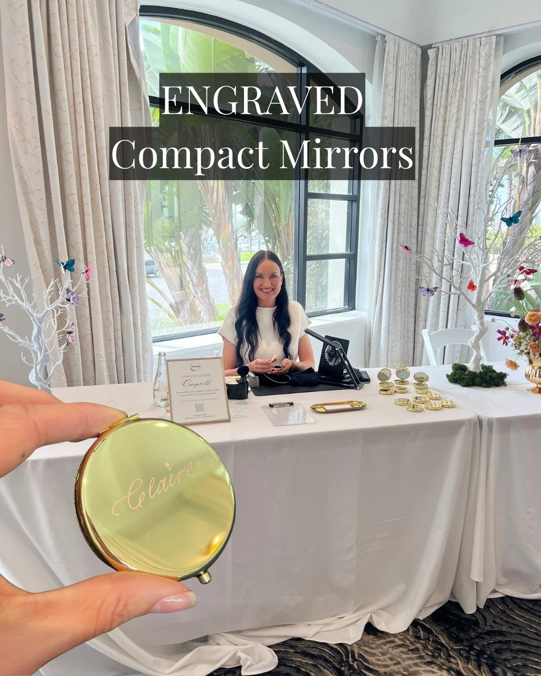 Engraved compact mirrors for a gala kickoff lunch ✨ These are always a guest favorite. Compact mirrors engrave beautifully and are one of those items people actually keep in their bag long after the event is over. I was brought in to engrave each one