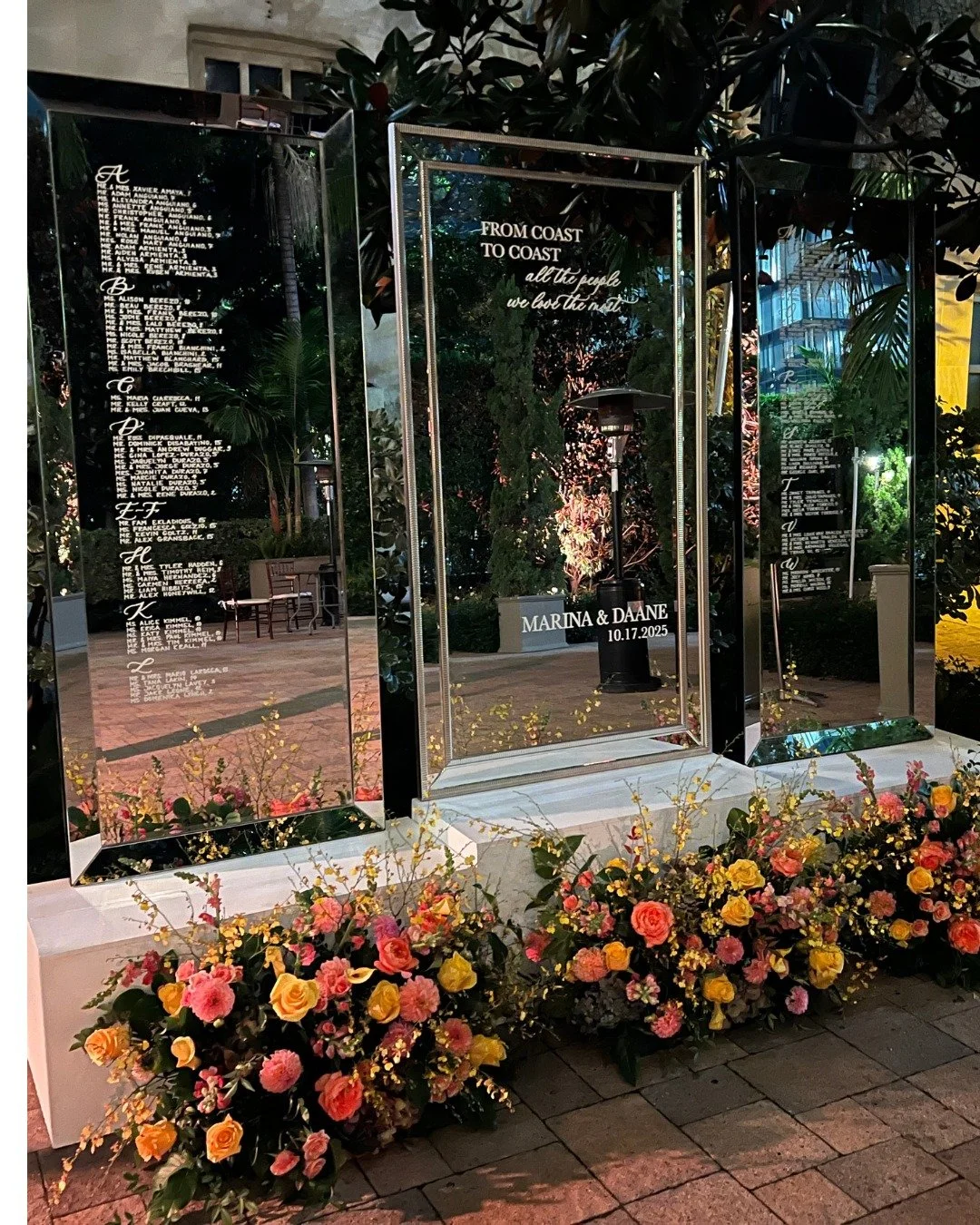A timeless staple in our rental collection: our Silver Mirror Display. Three mirrors elevated with base boxes to create height, balance, and a truly grand entrance. It&rsquo;s one of those setups that instantly makes a statement the moment guests wal
