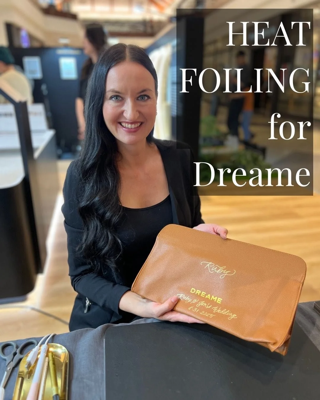 To celebrate the opening of their new Brea Mall location, Dreame invited me to personalize cases for their AirStyle Pro Hair Styler. I used a hot foil pen tool to add gold metallic letting to each case. I always love being part of store openings and 