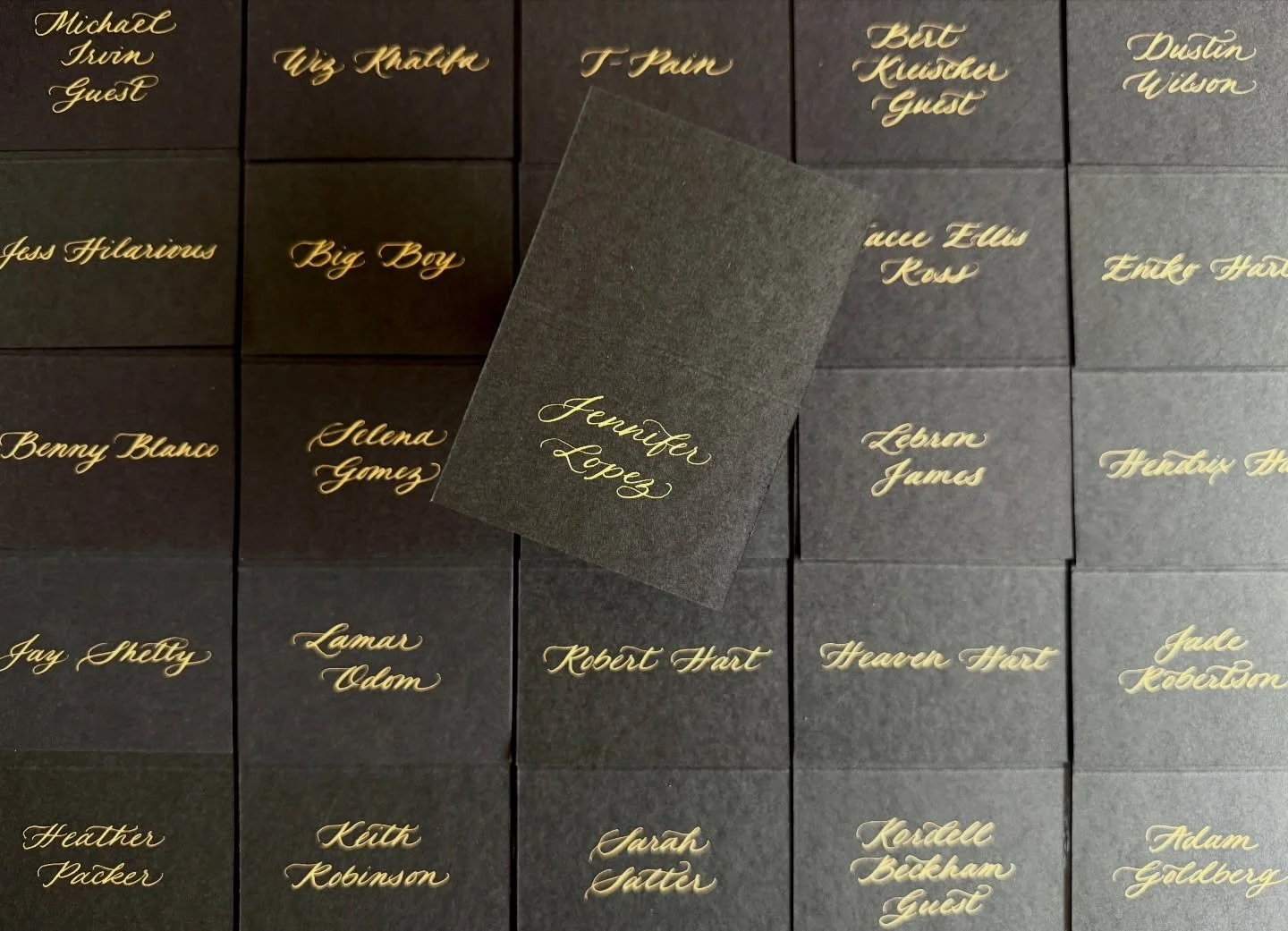 Place cards for The Roast of Kevin Hart. The live roast of Kevin Hart was on Sunday at The Kia Forum in Los Angeles as part of Netflix Is a Joke Fest 2026. I&lsquo;m so honored to have been a small part of it through my calligraphy and place cards. S