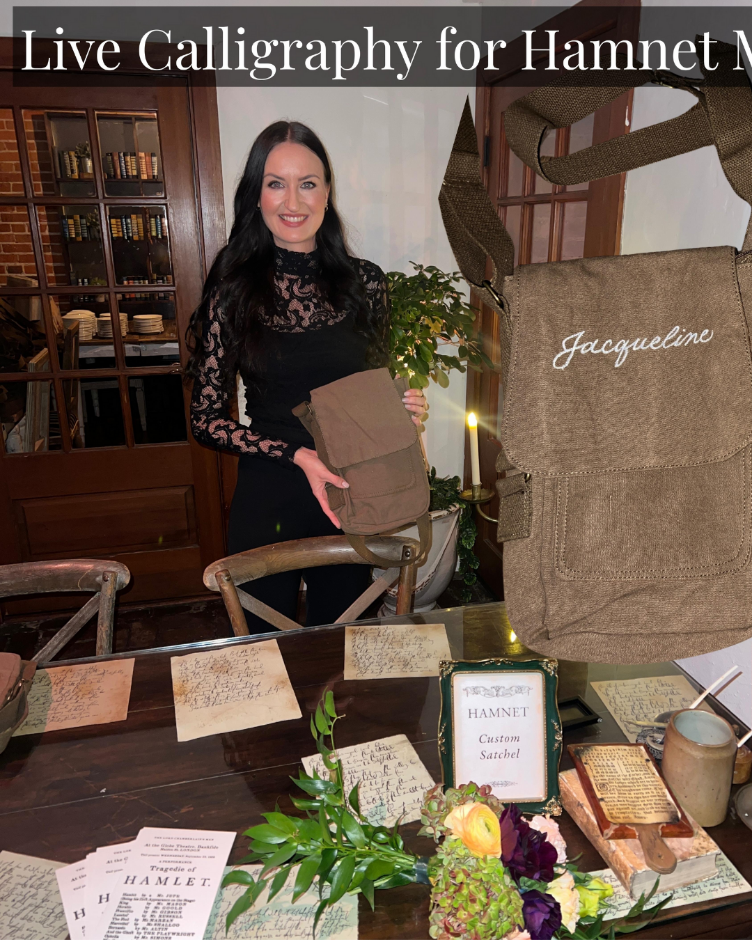 Live Personalization for a Hamnet Movie Event with Custom Calligraphy on Medieval Satchels 