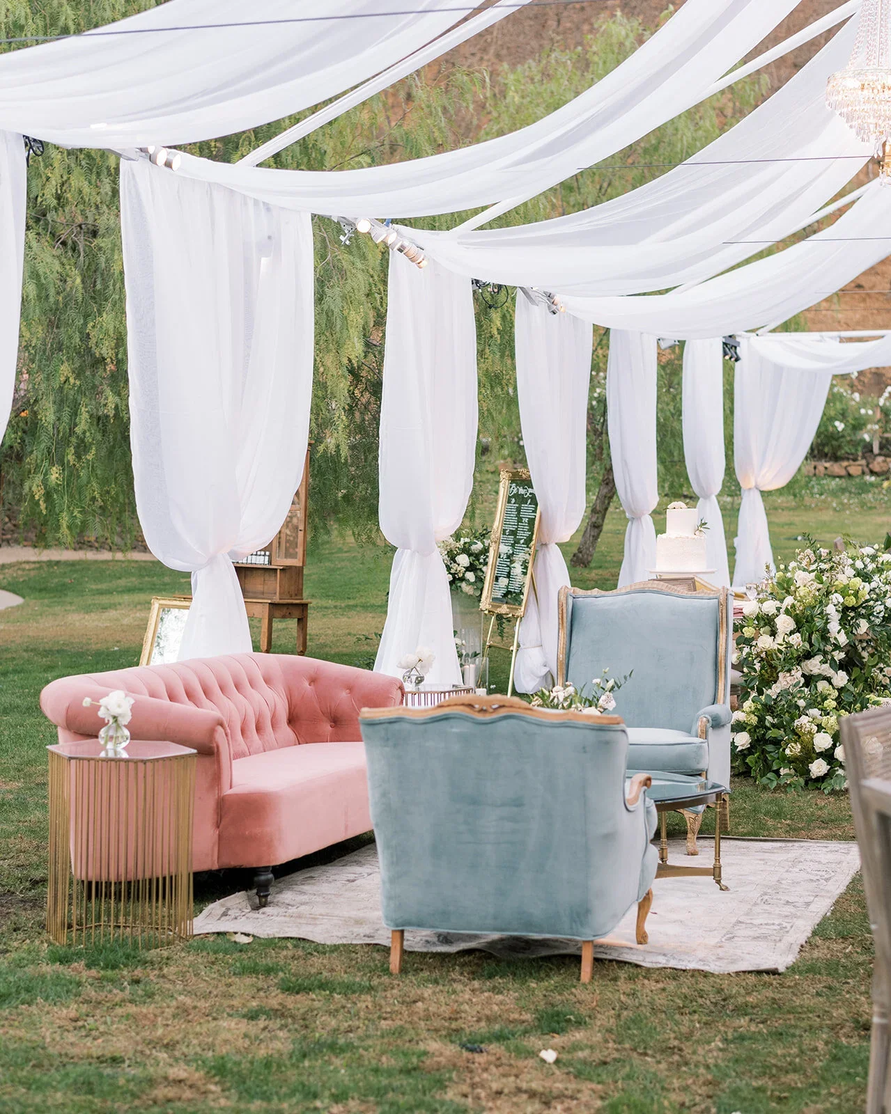 Saddlerock Ranch wedding reception lounge outdoors