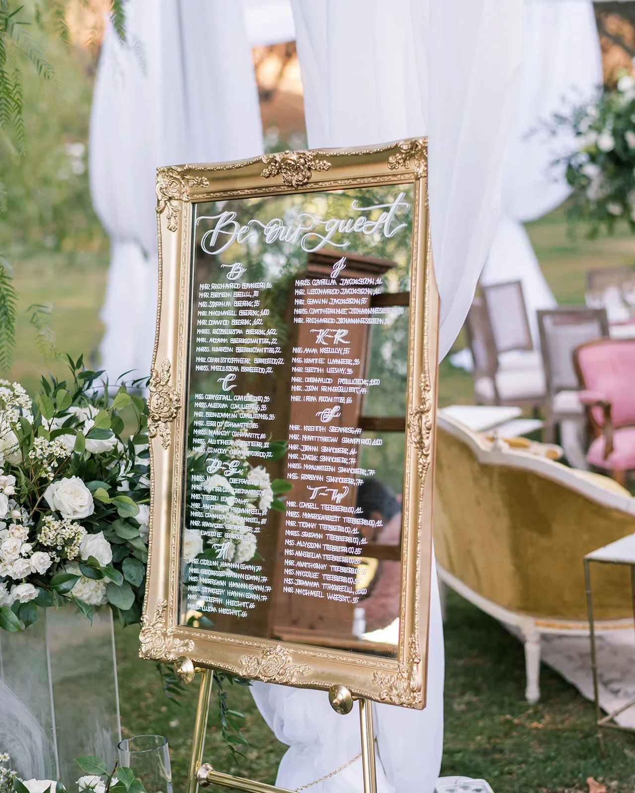 mirror wedding seating chart at Saddlerock Ranch