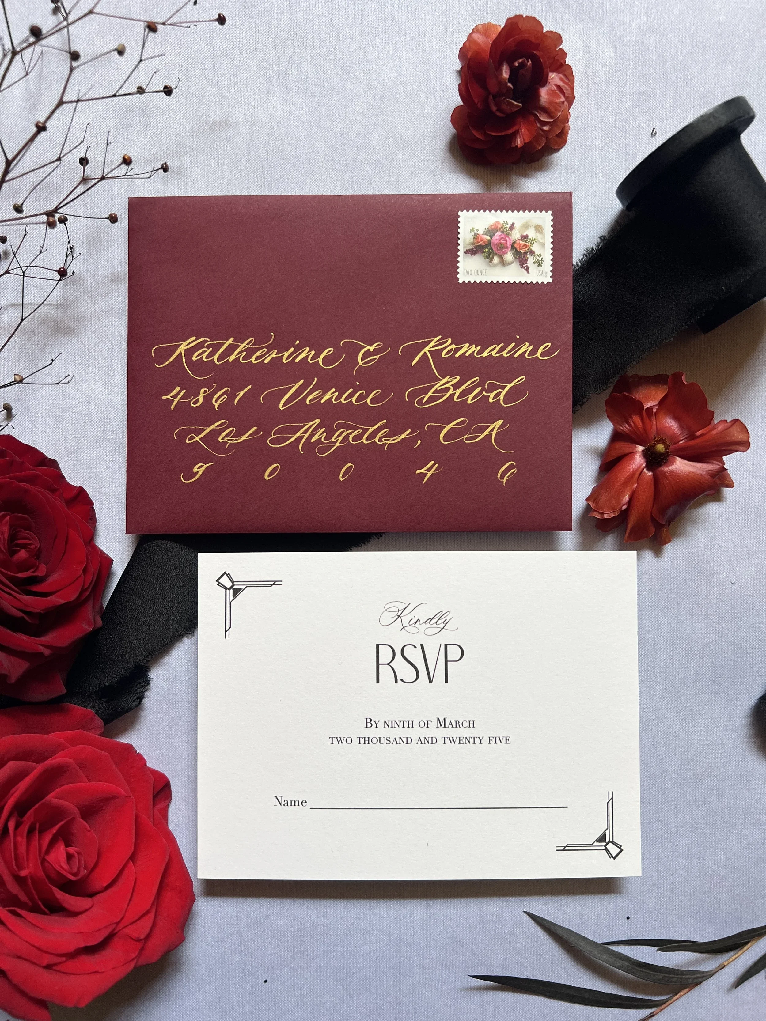 envelope address written by a calligrapher for weddings in Southern California