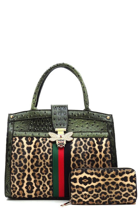 Green Queen Bee Safari Print 2-In-1 Satchel